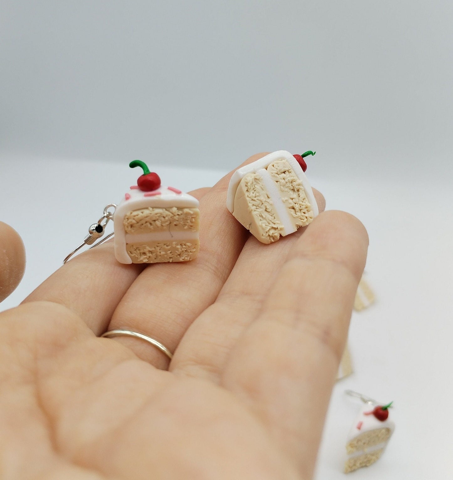 Handmade Mini Cherry Cake Earrings | Hypoallergenic | Polymer Clay
