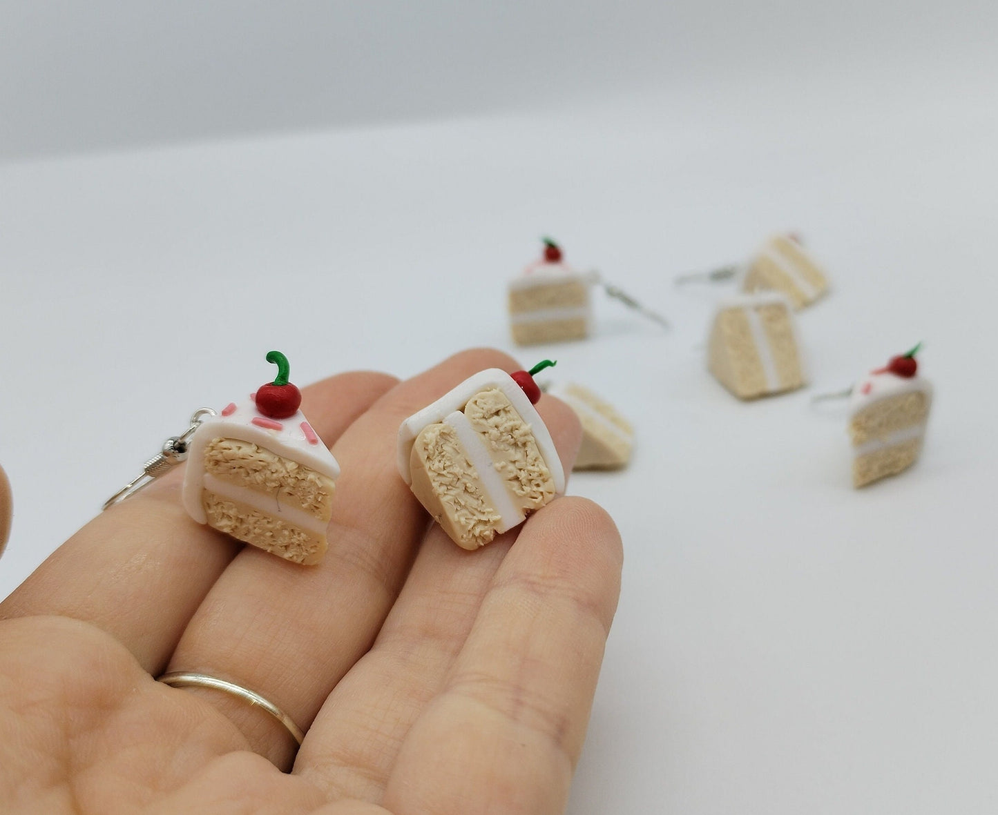 Handmade Mini Cherry Cake Earrings | Hypoallergenic | Polymer Clay