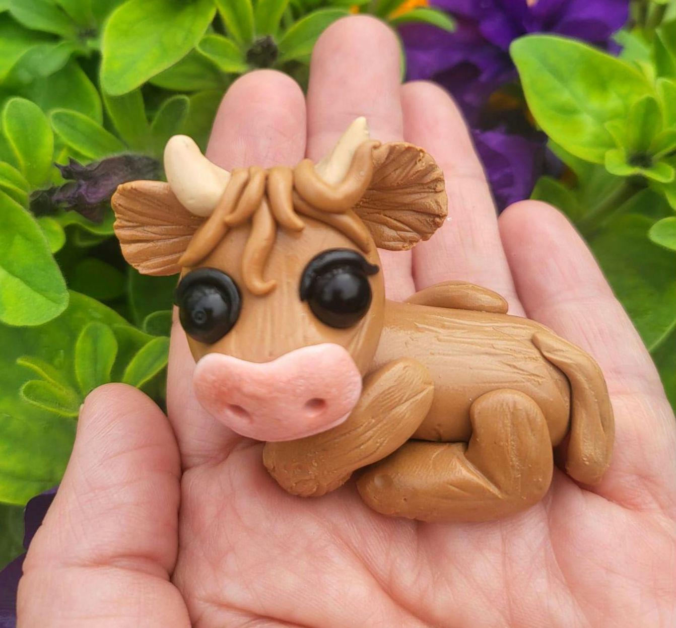 Highland Cow Polymer Clay Sculpture