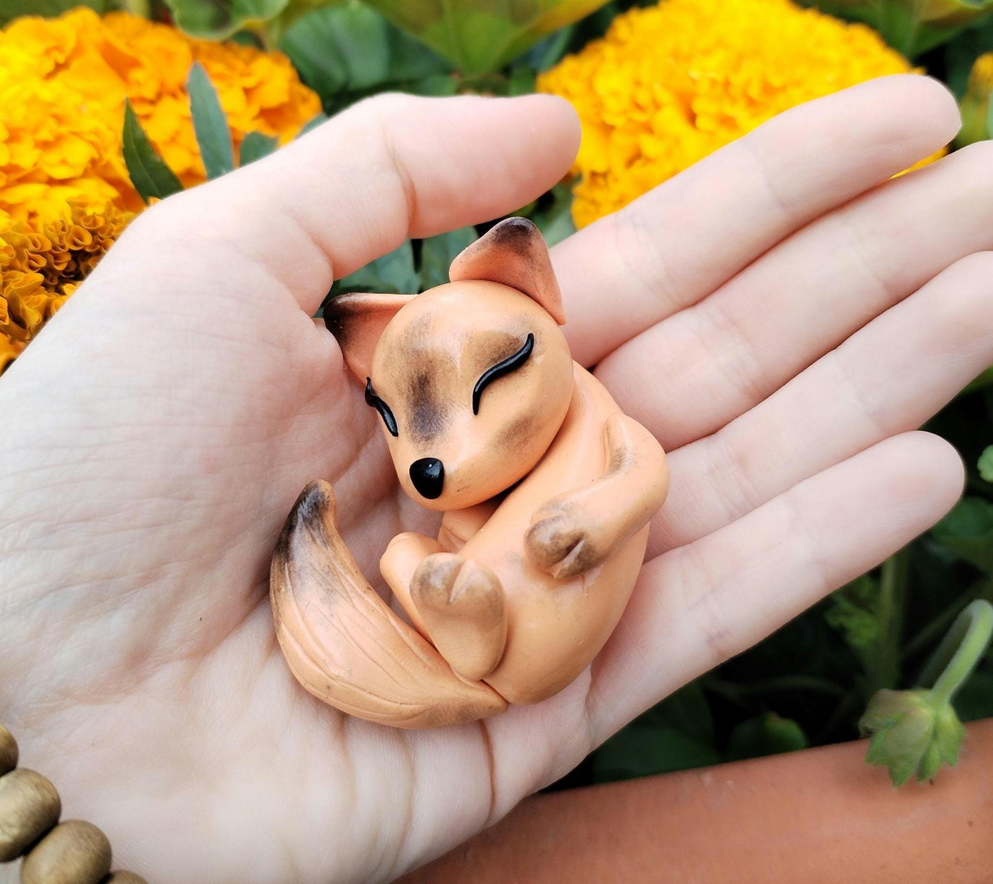 Sleeping Fox Polymer Clay Sculpture