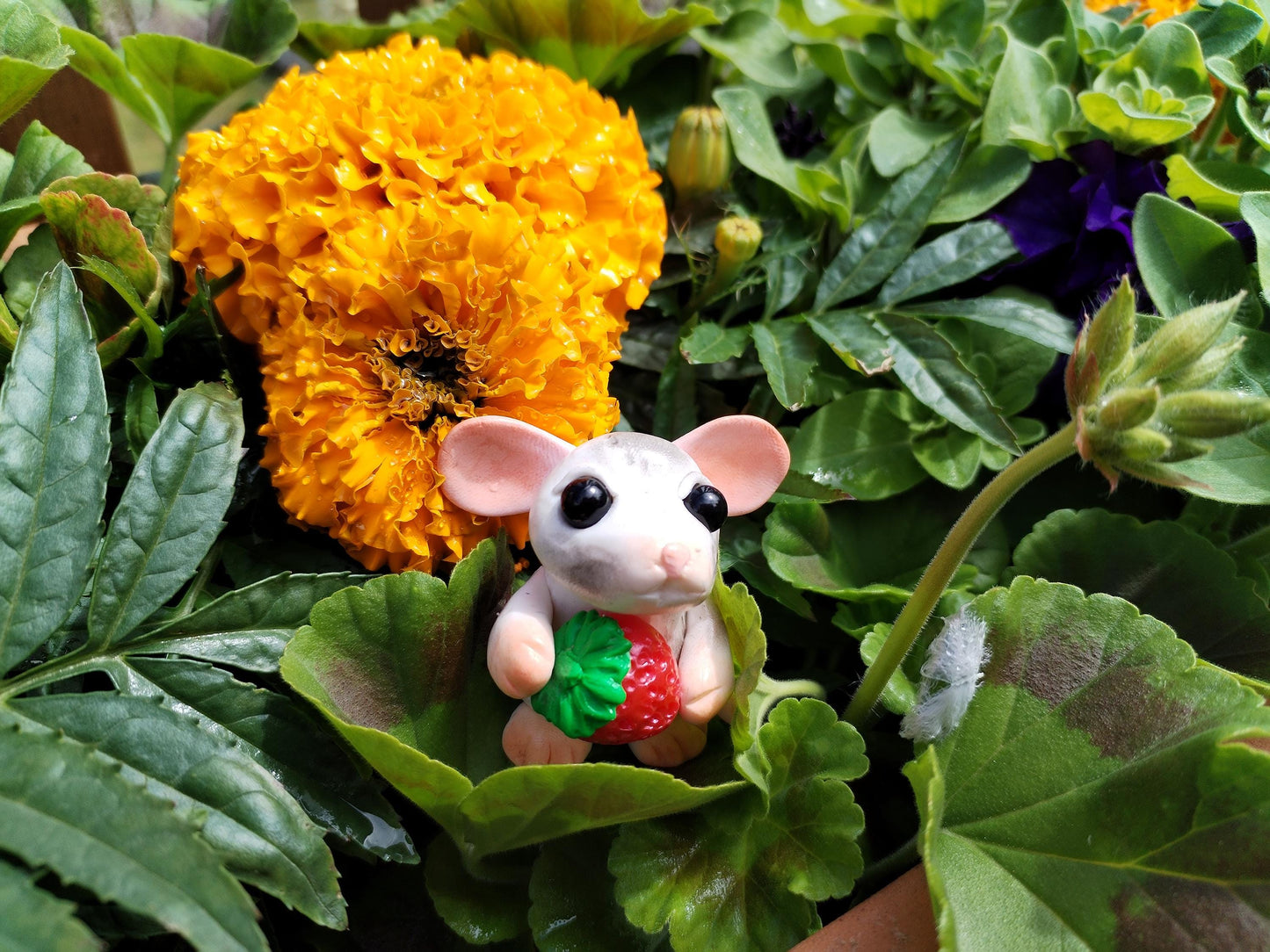 Strawberry Mouse Polymer Clay Sculpture