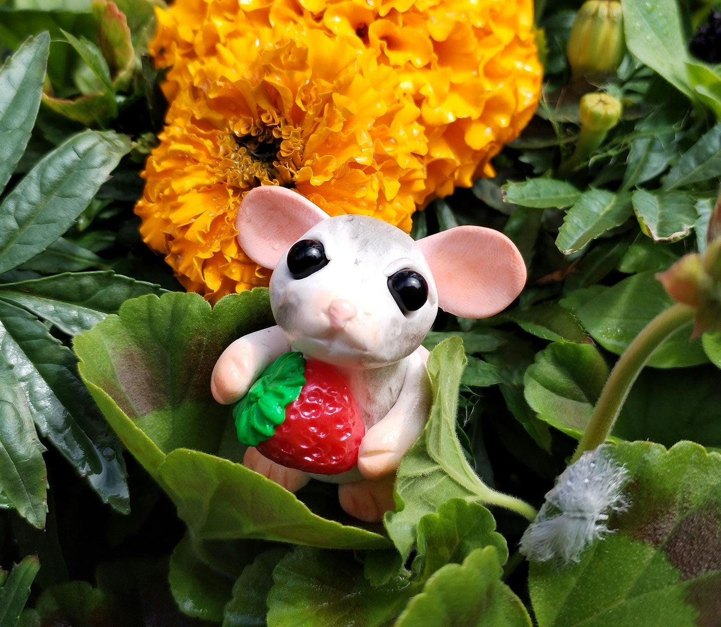 Strawberry Mouse Polymer Clay Sculpture