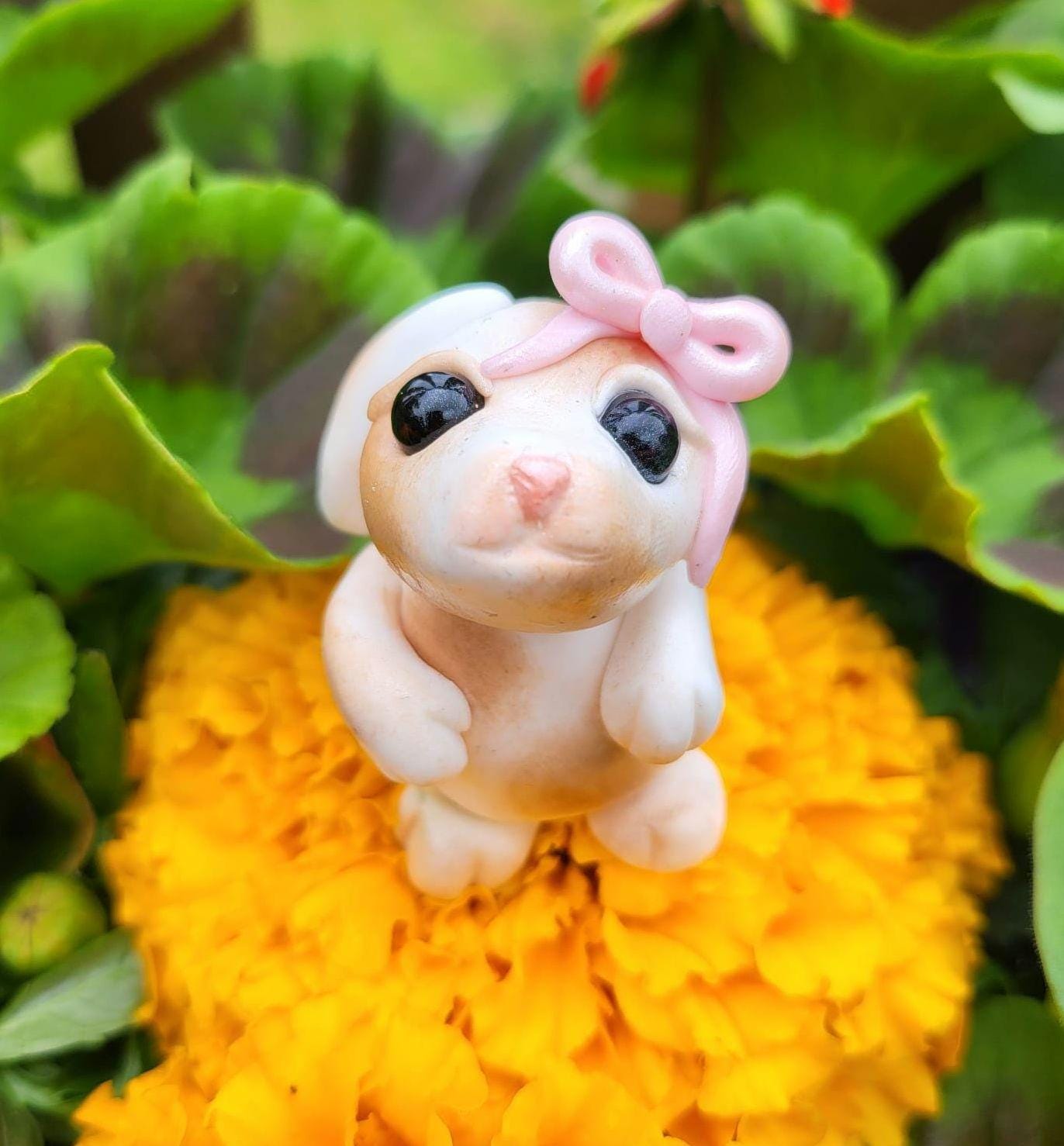 Handmade Unique Bunny Polymer Clay Sculpture