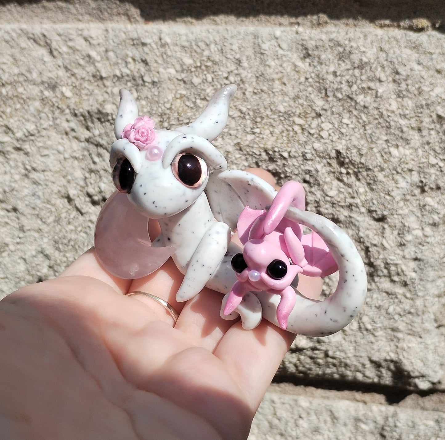 Rose Quartz Crystal Dragon Pair