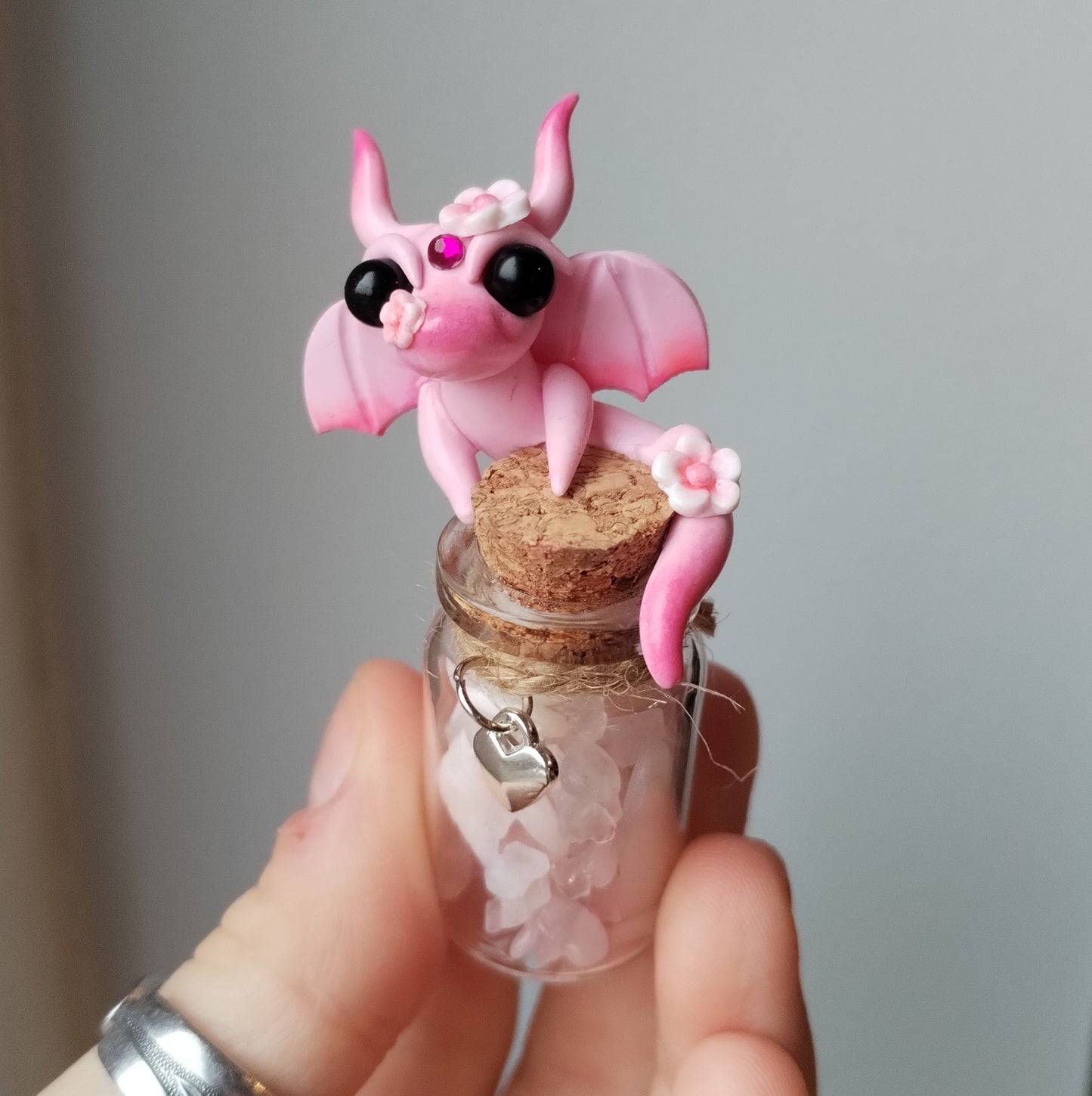 Pink Opal and Rose Quartz Crystal Dragon