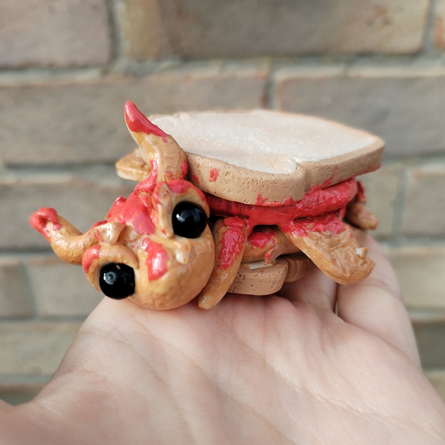Pb+J Sandwich Themed Peach Moonstone Crystal Dragon