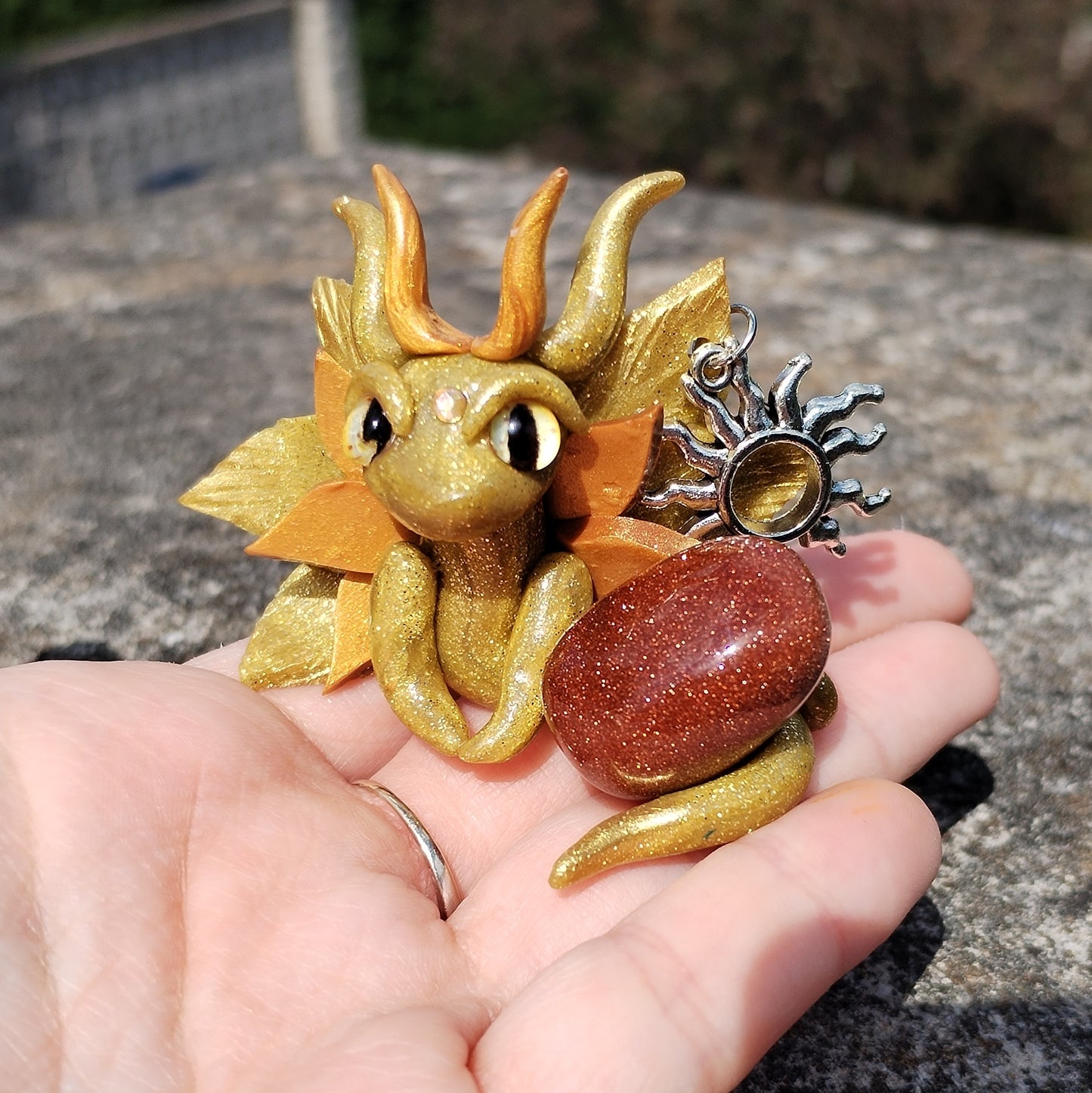 Sun Themed Goldstone Crystal Dragon