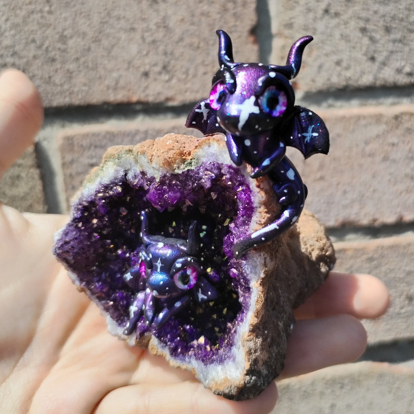 Galaxy Themed Geode Crystal Dragon Pair