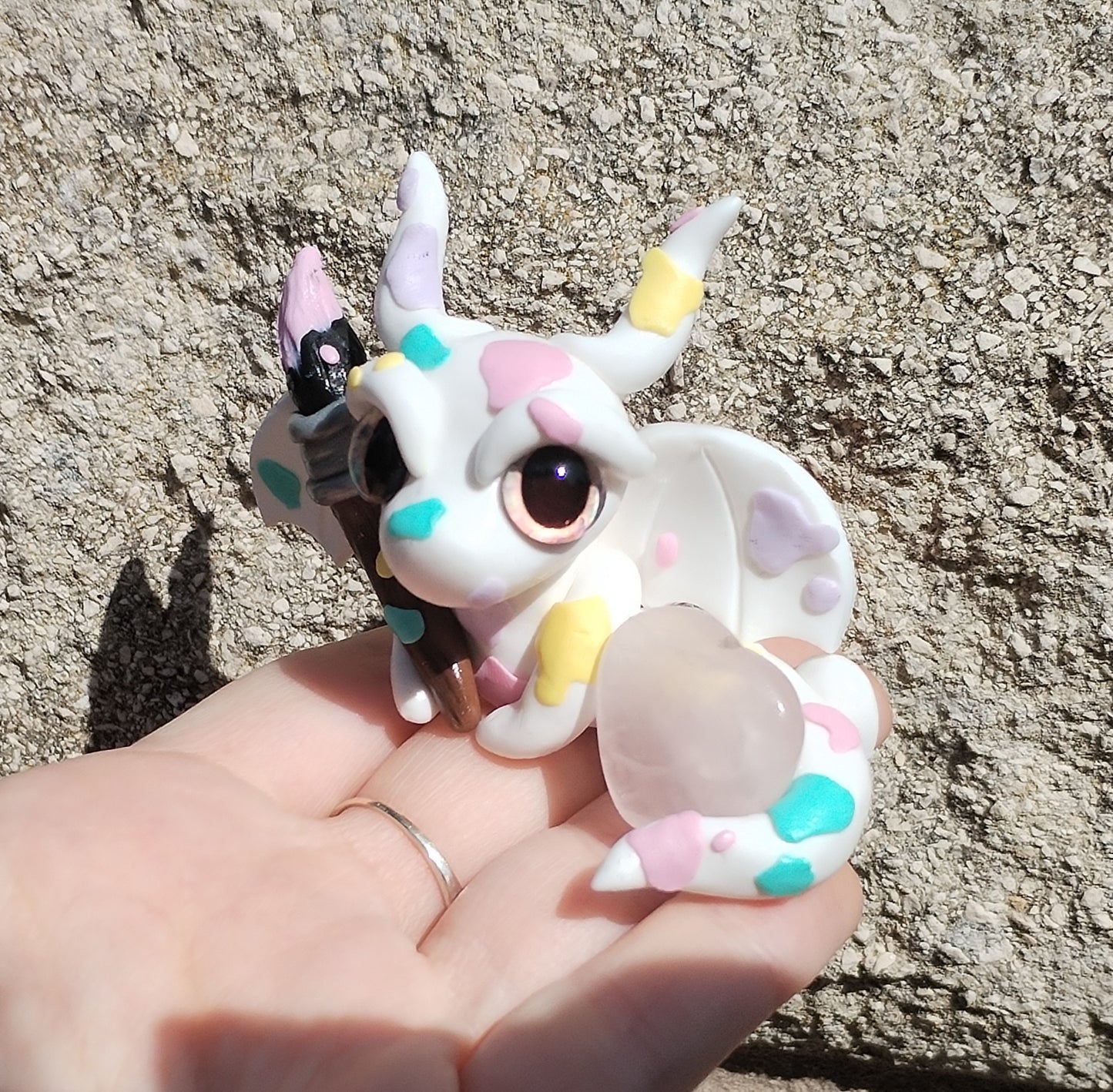Painting Themed Rose Quartz Crystal Dragon