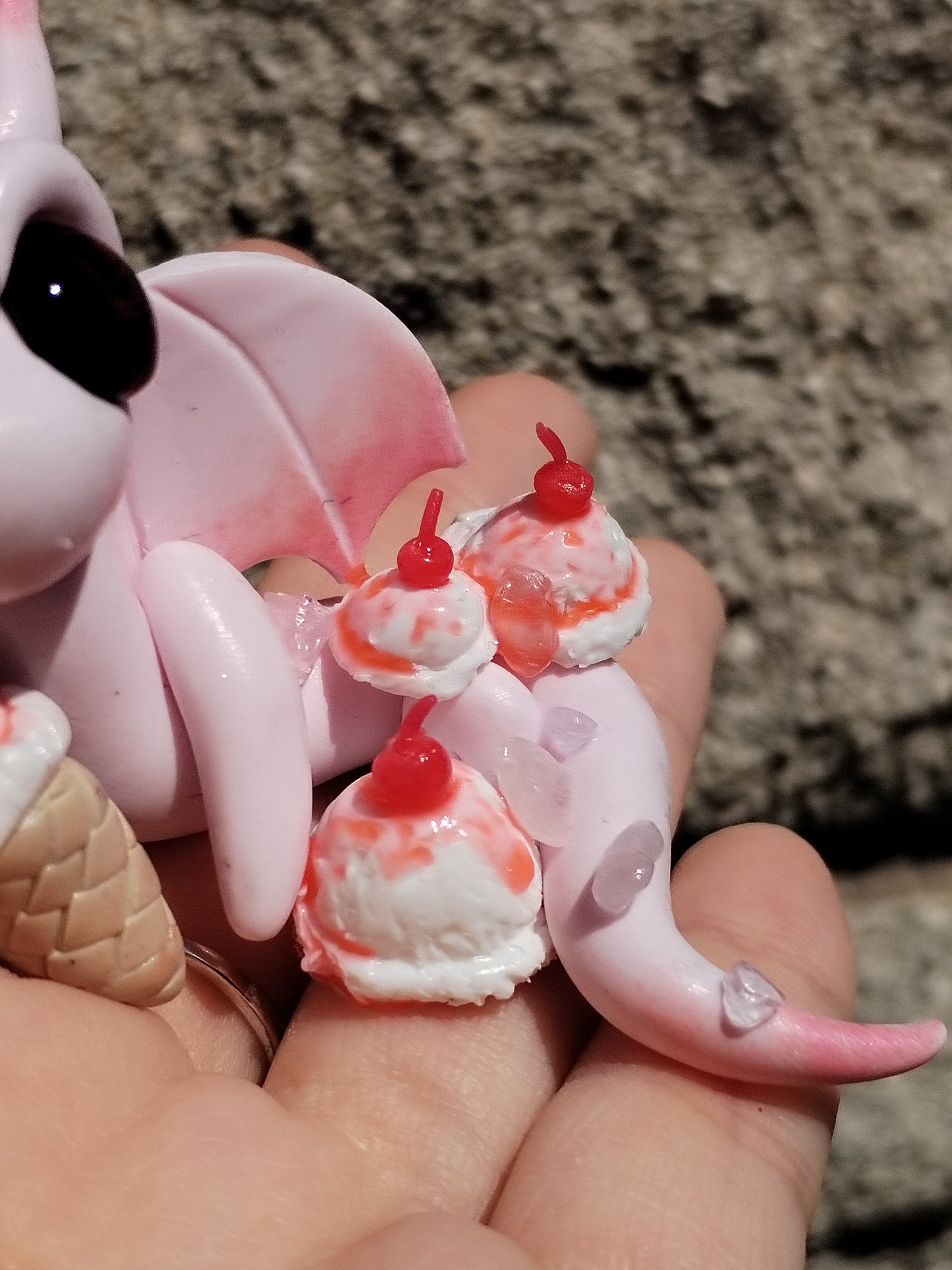 Cherry Ice Cream Themed Rose Quartz Crystal Dragon