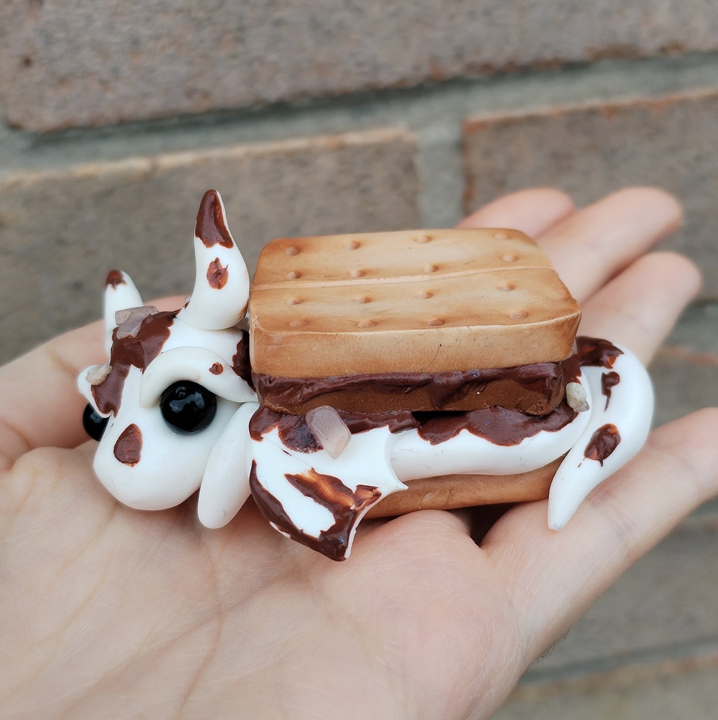 S'mores Themed Peach Moonstone Crystal Dragon