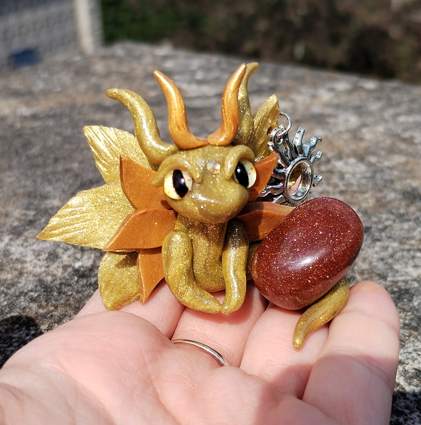 Sun Themed Goldstone Crystal Dragon