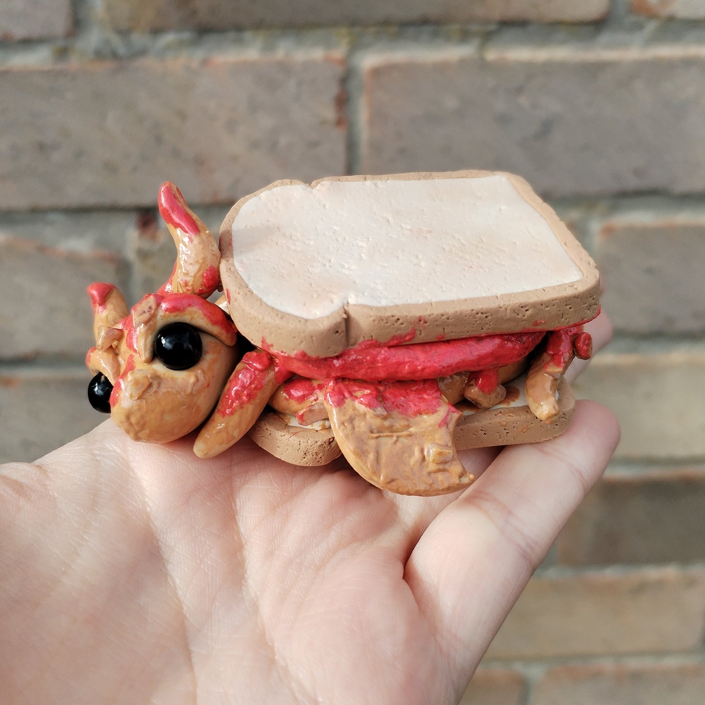 Pb+J Sandwich Themed Peach Moonstone Crystal Dragon