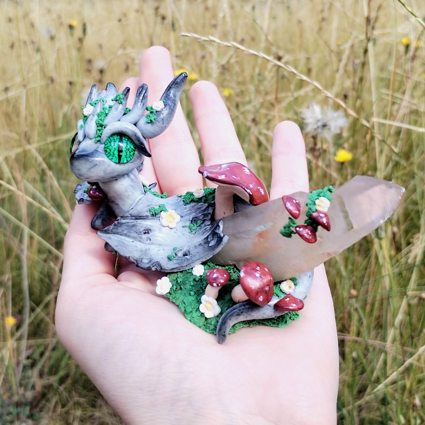 AUCTION - Quartz Woodland Themed Crystal Dragon