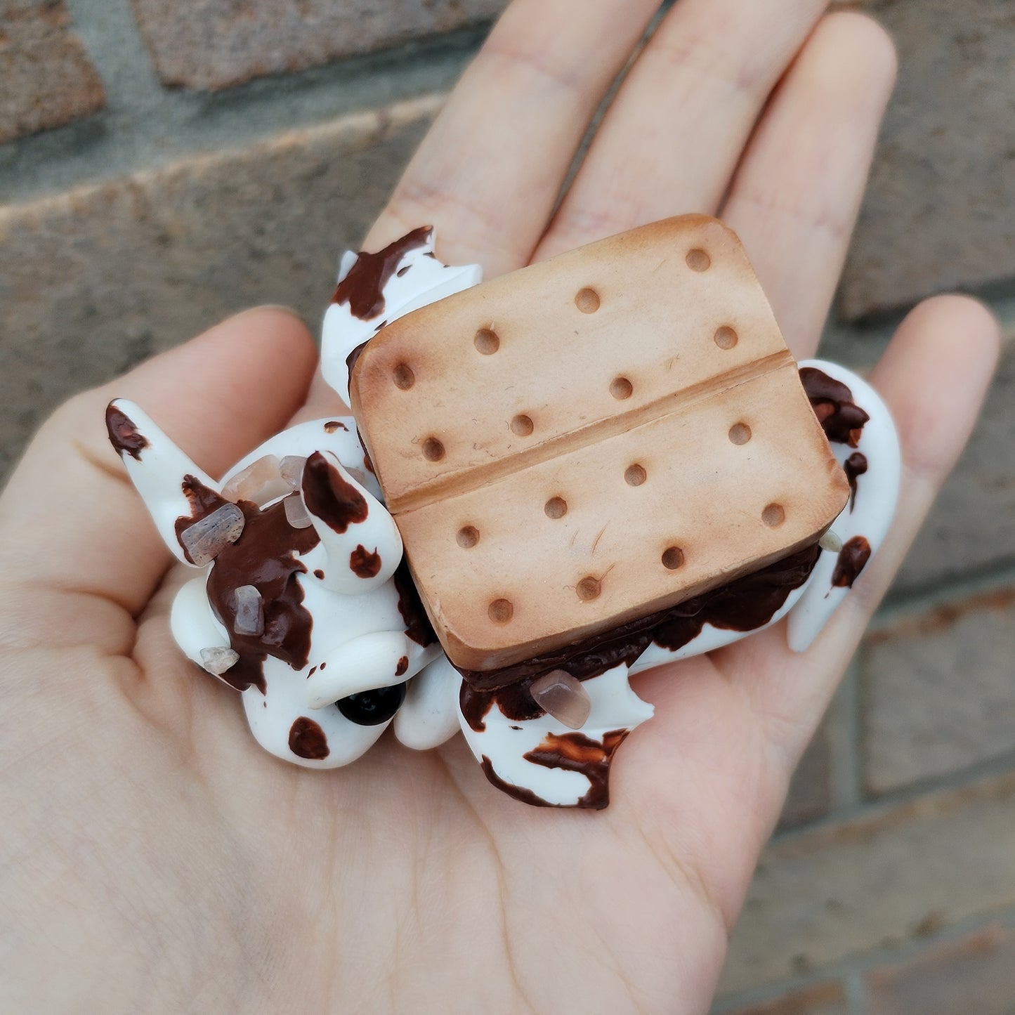 S'mores Themed Peach Moonstone Crystal Dragon