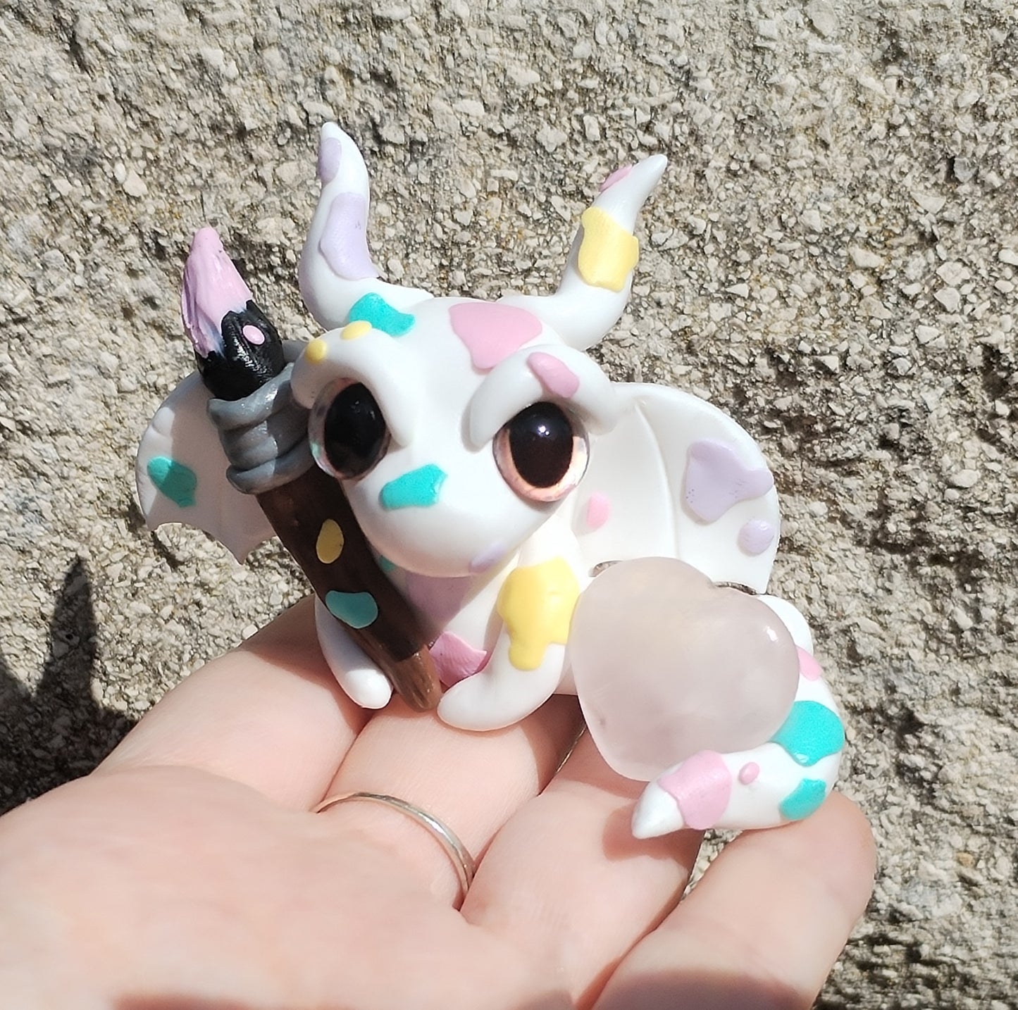 Painting Themed Rose Quartz Crystal Dragon