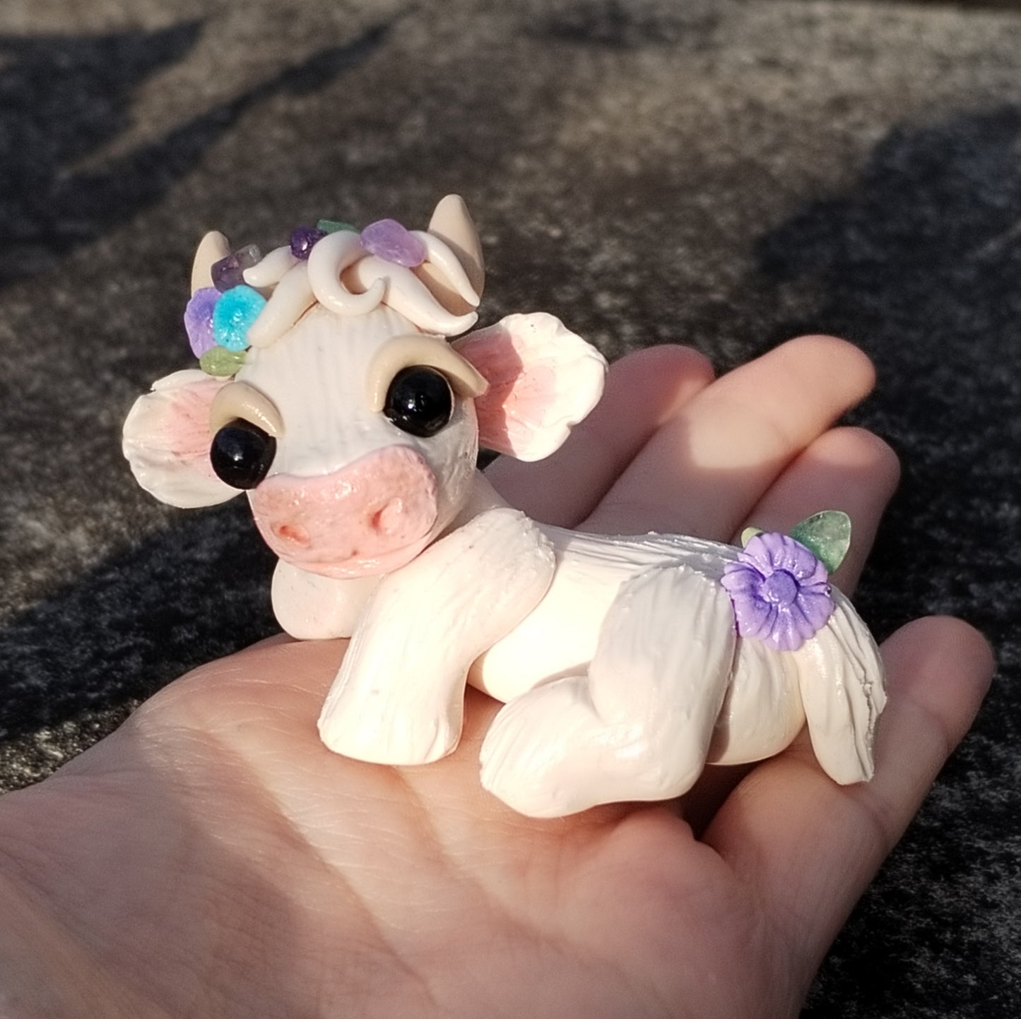 Green Flourite and Amethyst Crystal Cow