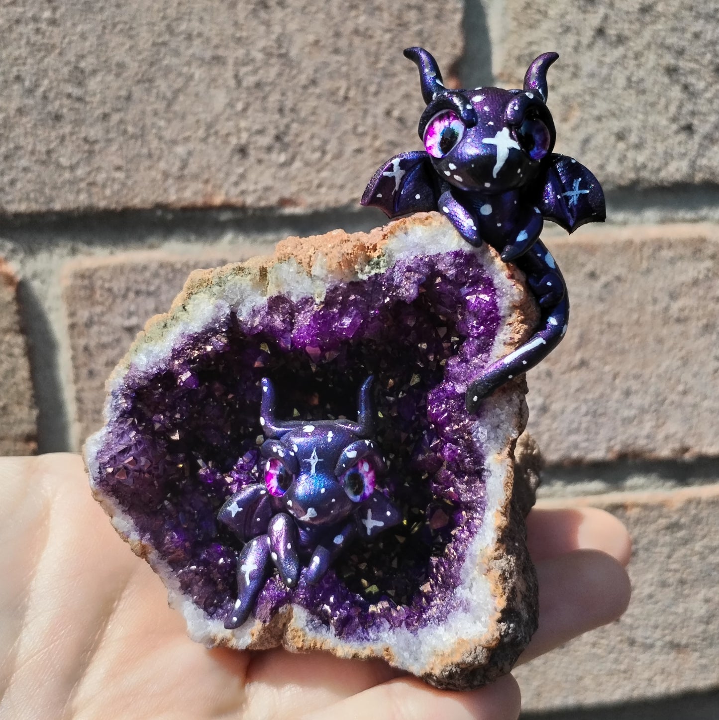 Galaxy Themed Geode Crystal Dragon Pair