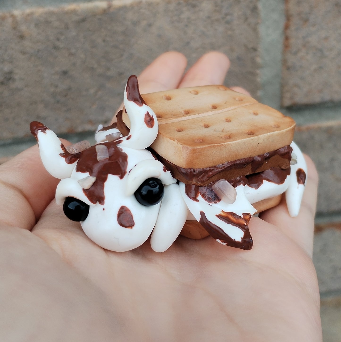 S'mores Themed Peach Moonstone Crystal Dragon