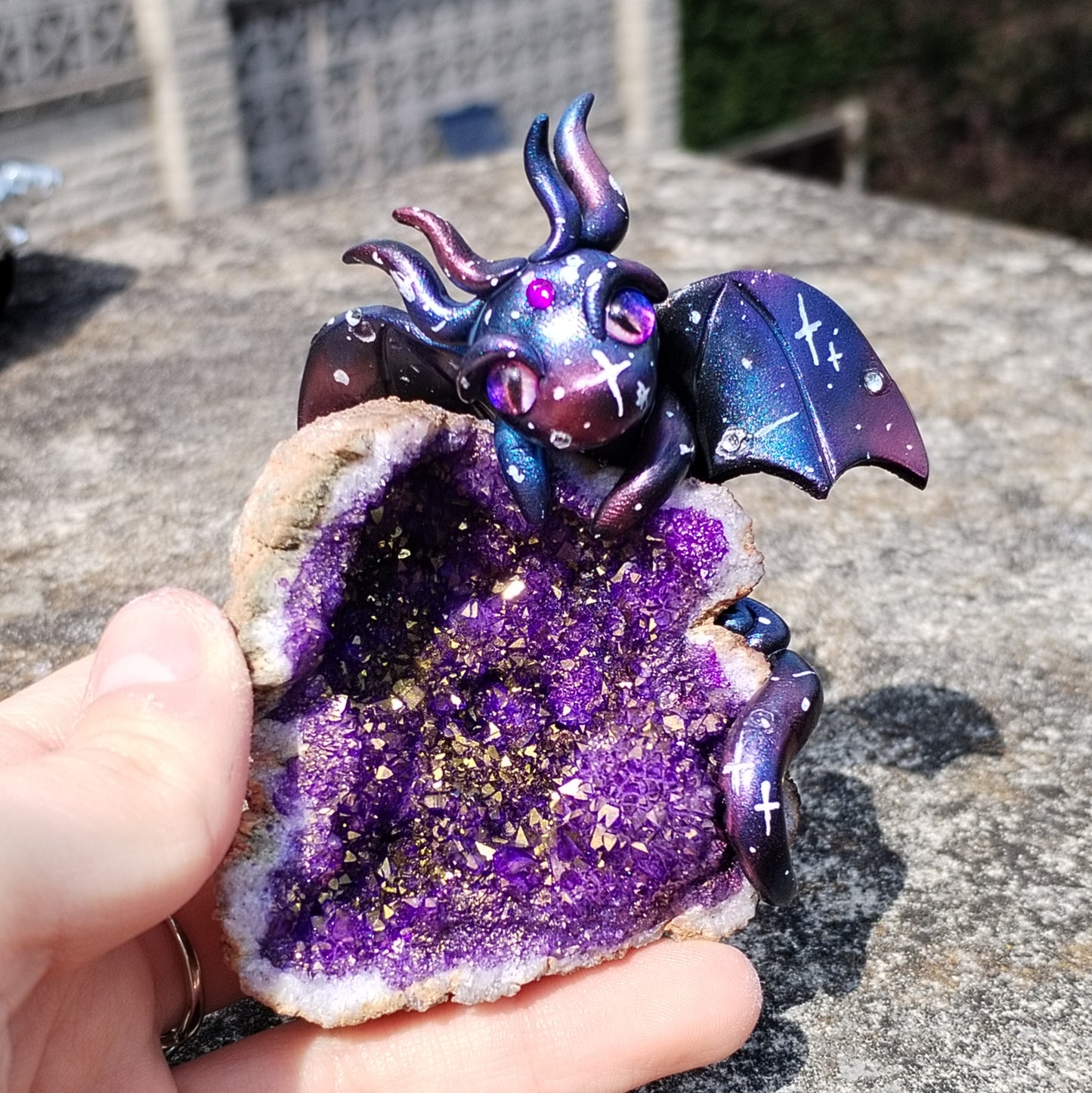 Galaxy Themed Geode Crystal Dragon