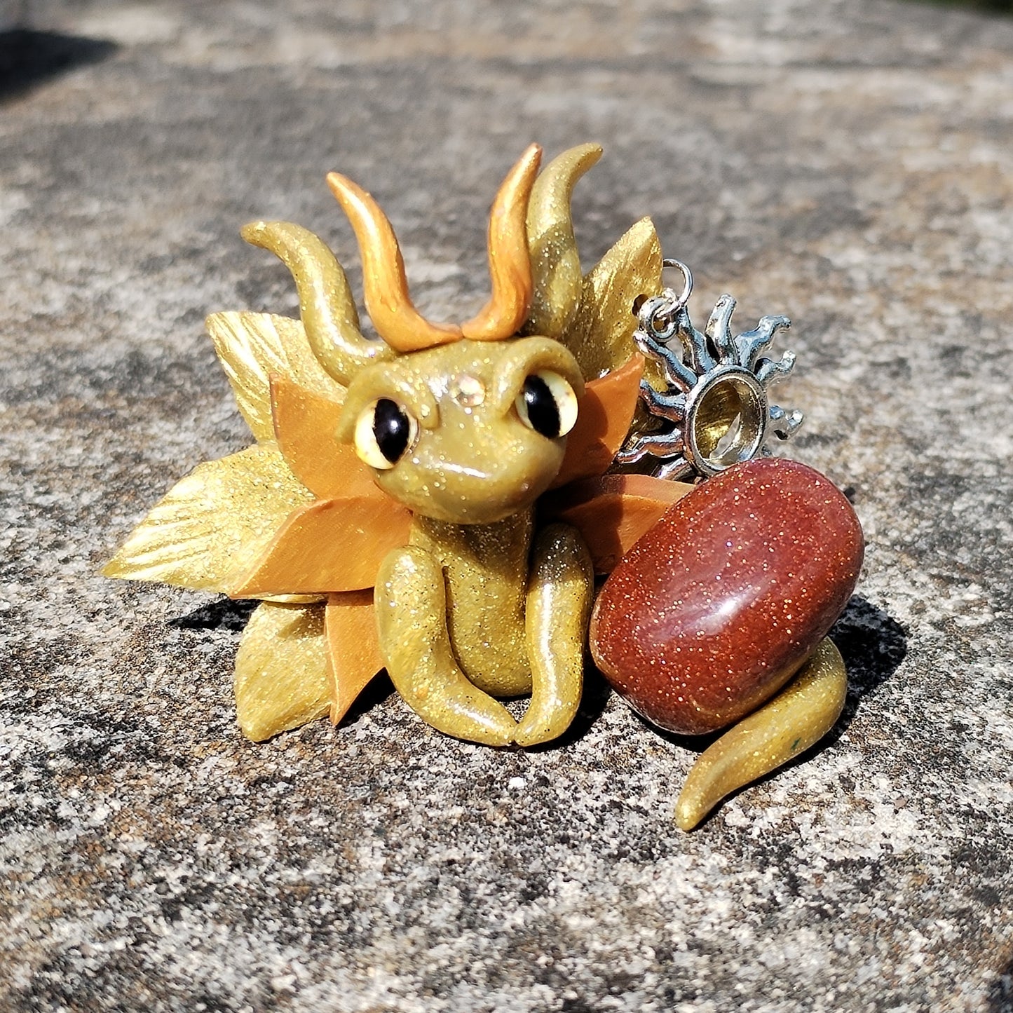 Sun Themed Goldstone Crystal Dragon