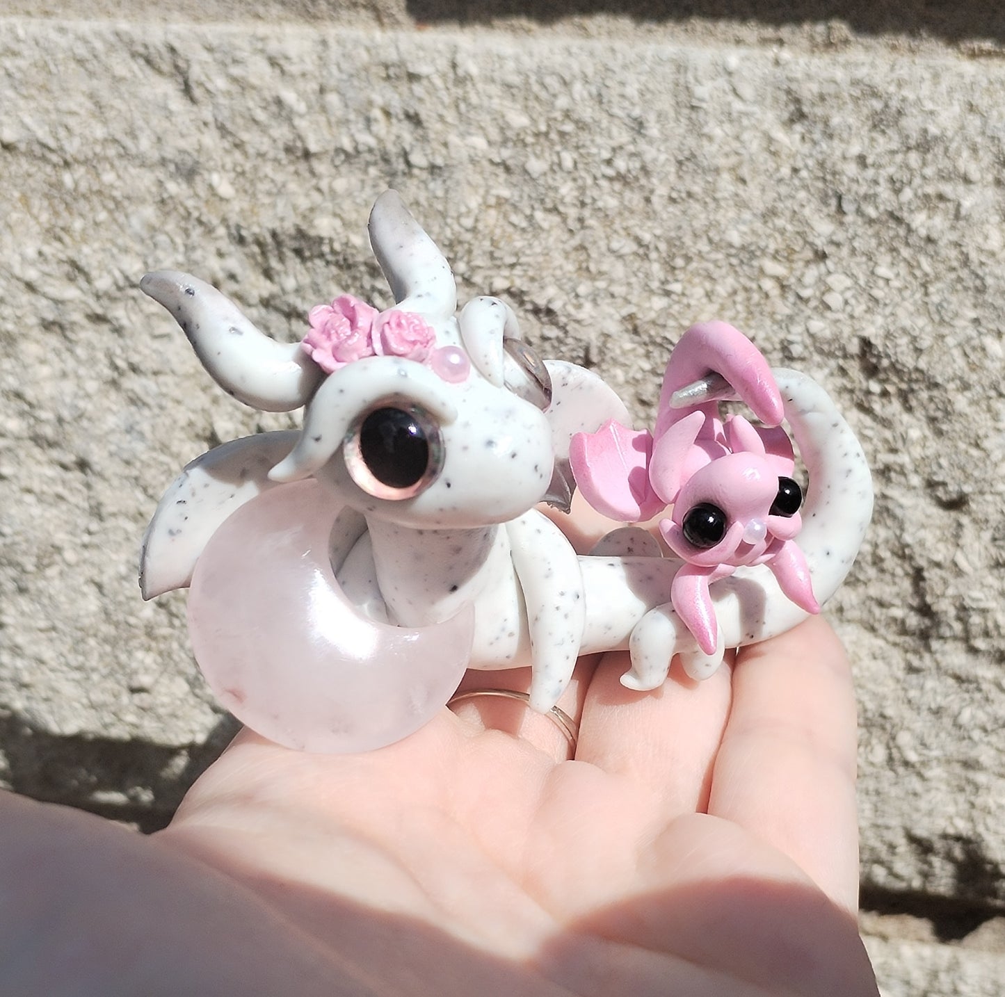Rose Quartz Crystal Dragon Pair