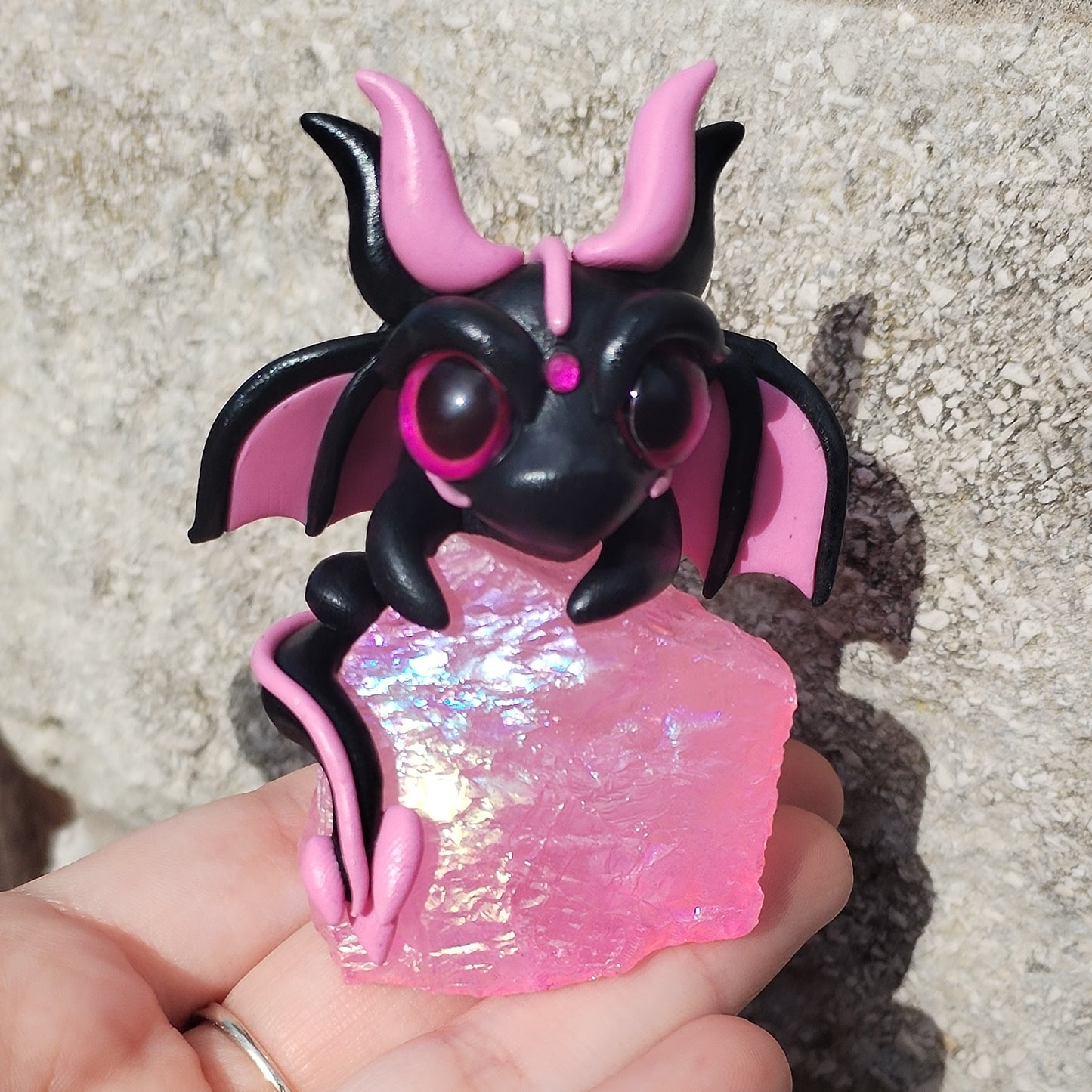 Pink Aura Quartz Crystal Dragon