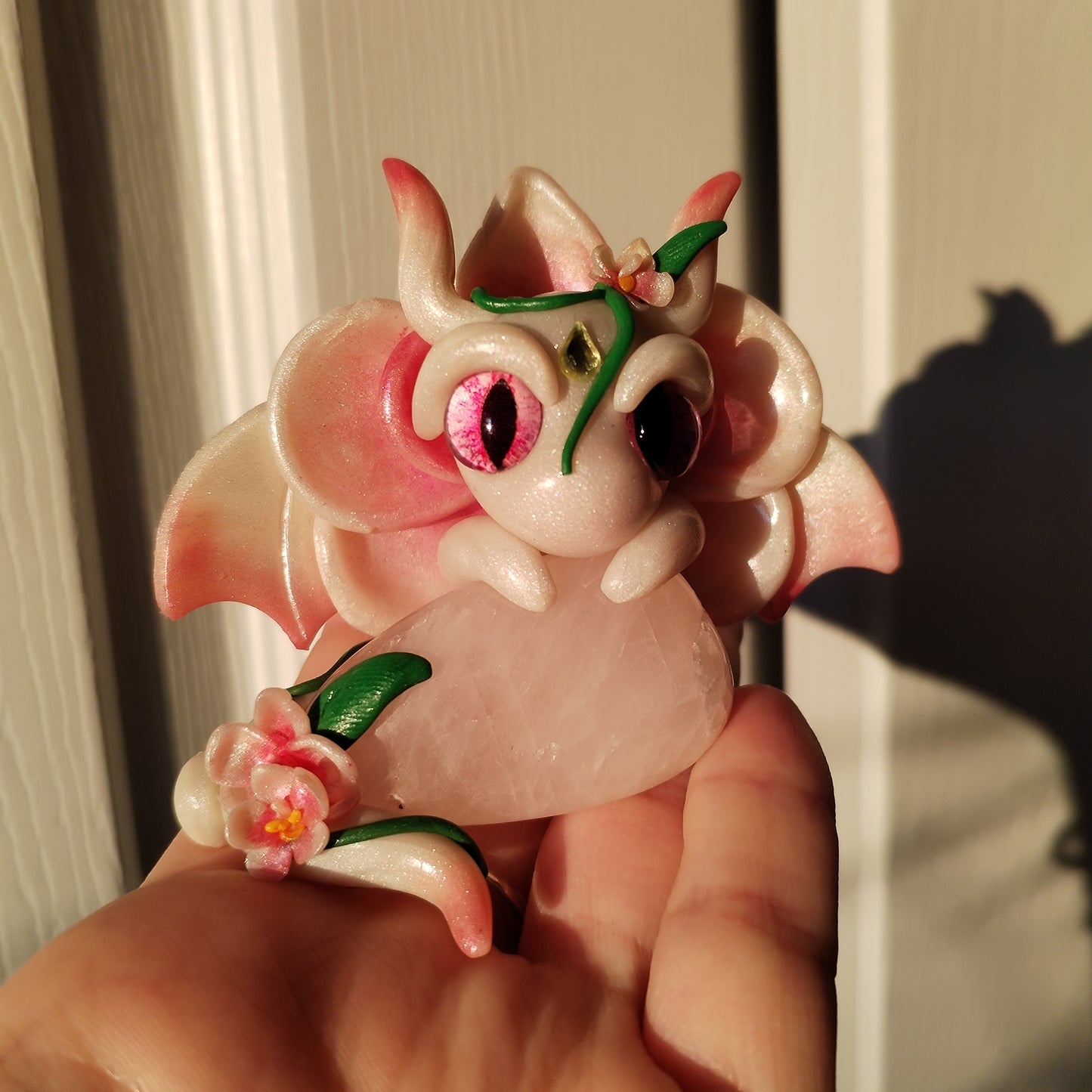 Orchid Themed Rose Quartz Crystal Dragon