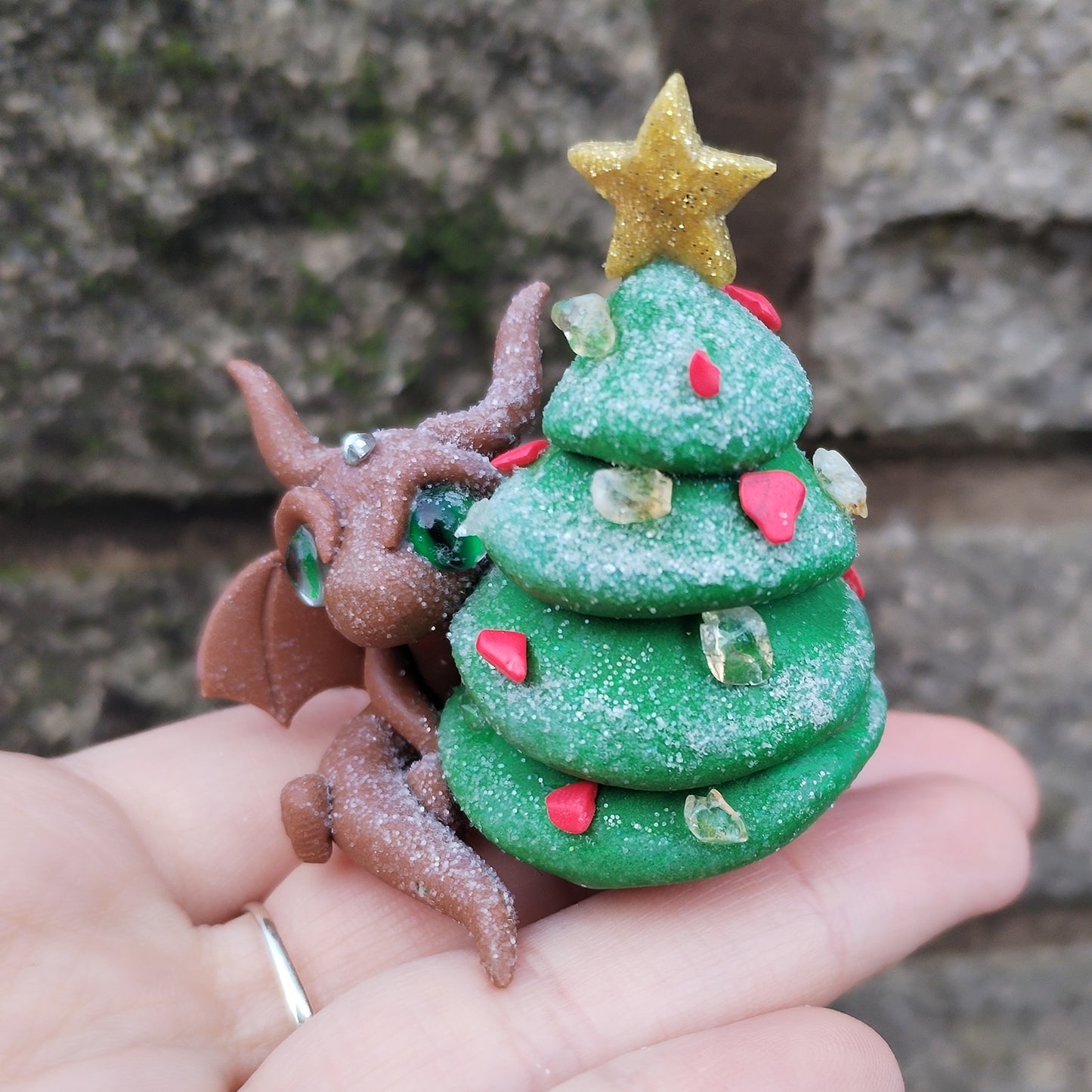 Red Howlite and Citrine Christmas Tree Crystal Dragon