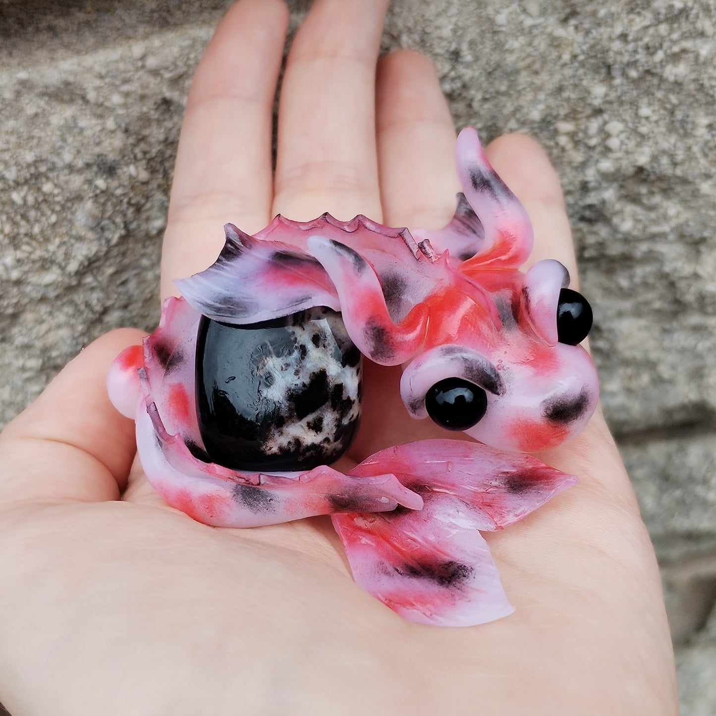 Koi Fish Themed Black Onyx Crystal Dragon
