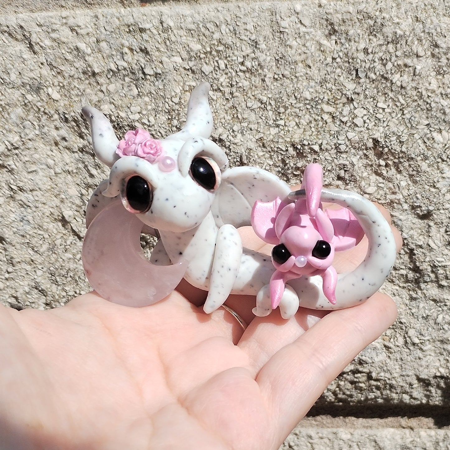 Rose Quartz Crystal Dragon Pair