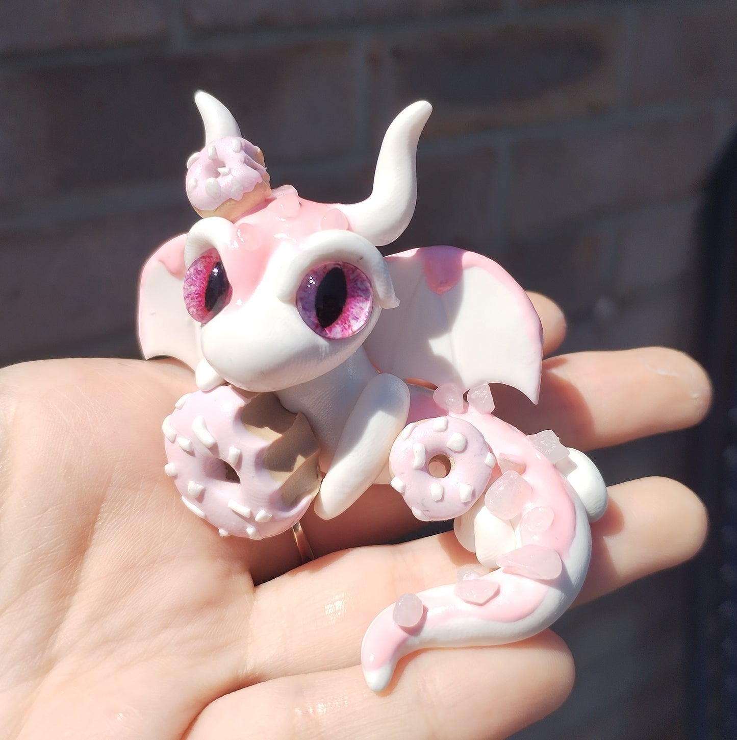 Donut Themed White Jade Crystal Dragon