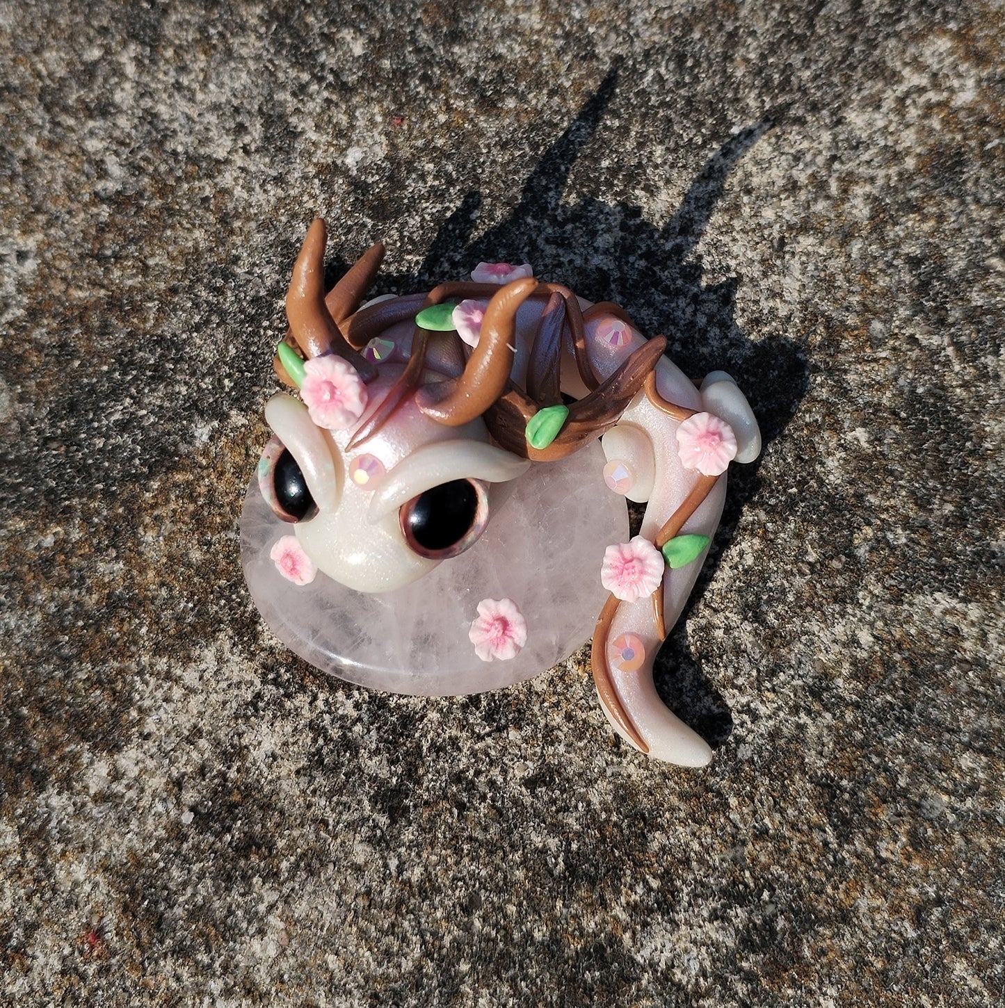 Cherry Blossom Inspired Rose Quartz Crystal Dragon