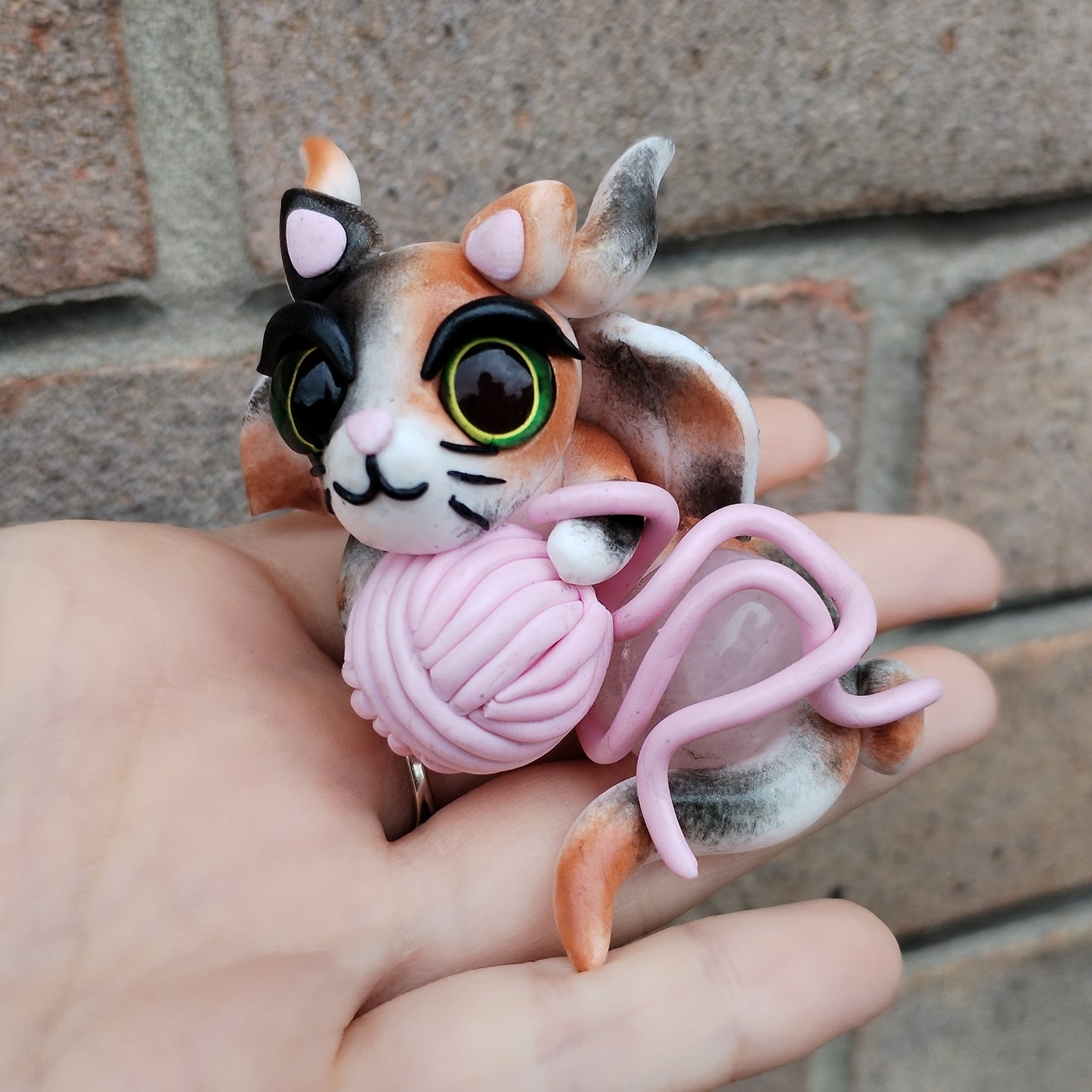 Cat Themed Rose Quartz Crystal Dragon