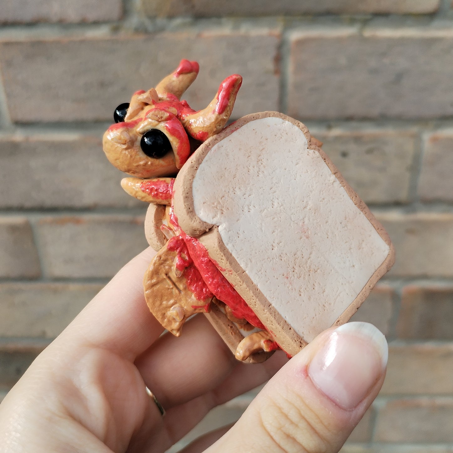 Pb+J Sandwich Themed Peach Moonstone Crystal Dragon