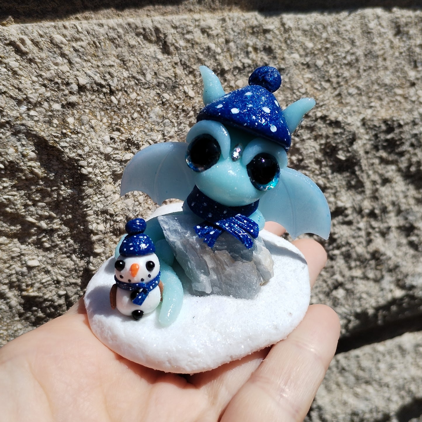 Winter Themed Blue Calicite Crystal Dragon
