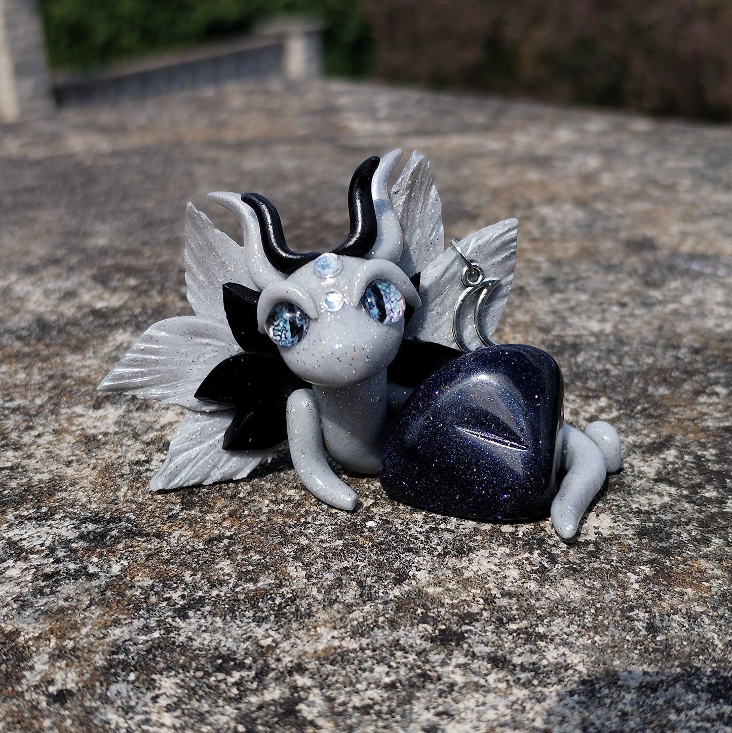 Moon Themed Blue Goldstone Crystal Dragon