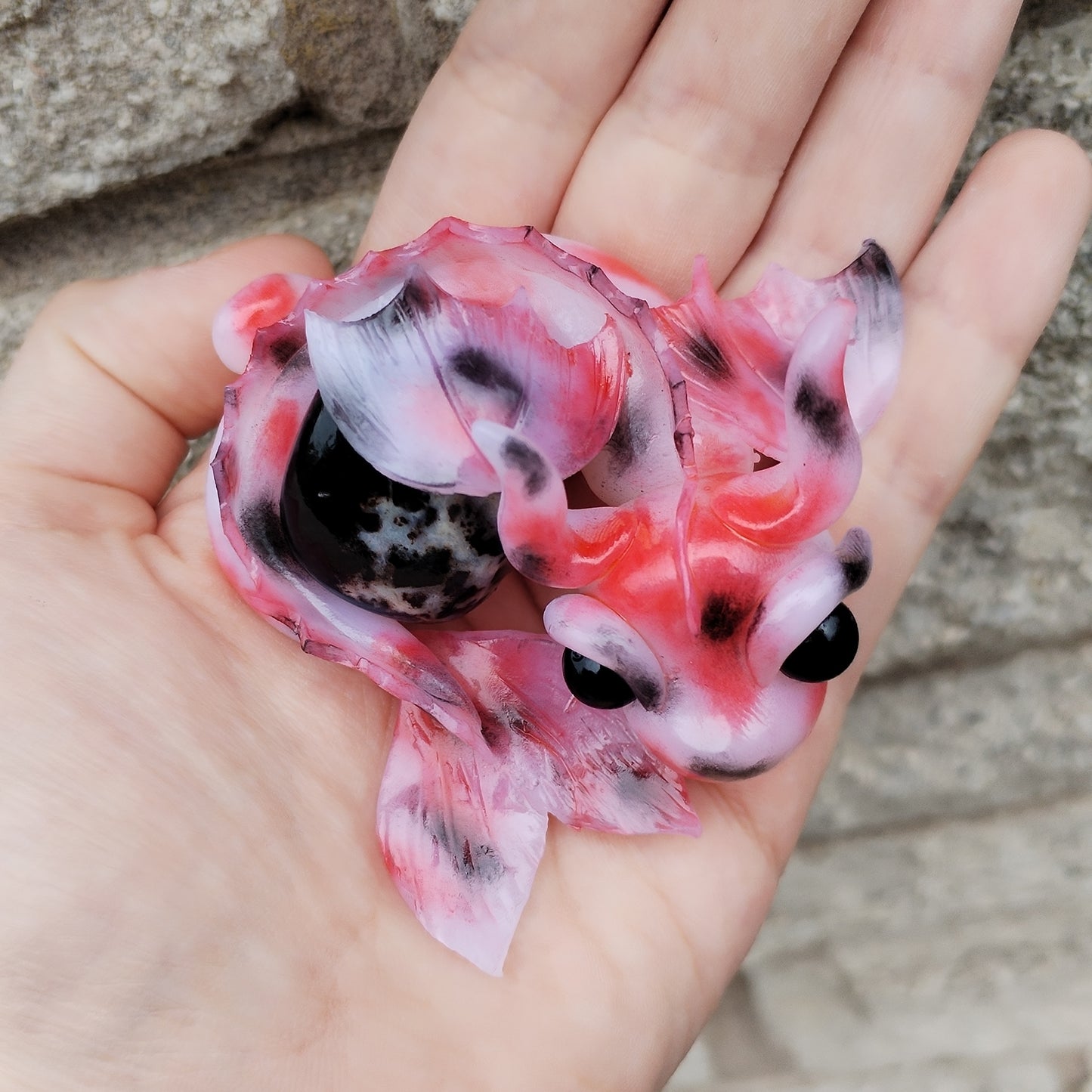 Koi Fish Themed Black Onyx Crystal Dragon