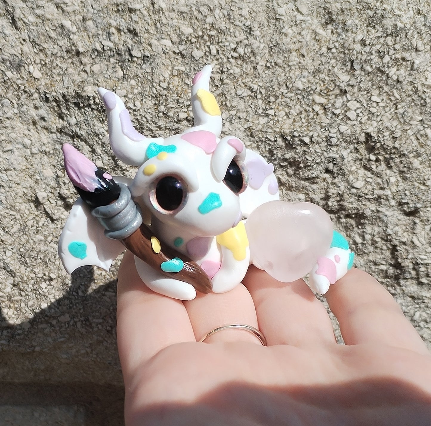 Painting Themed Rose Quartz Crystal Dragon