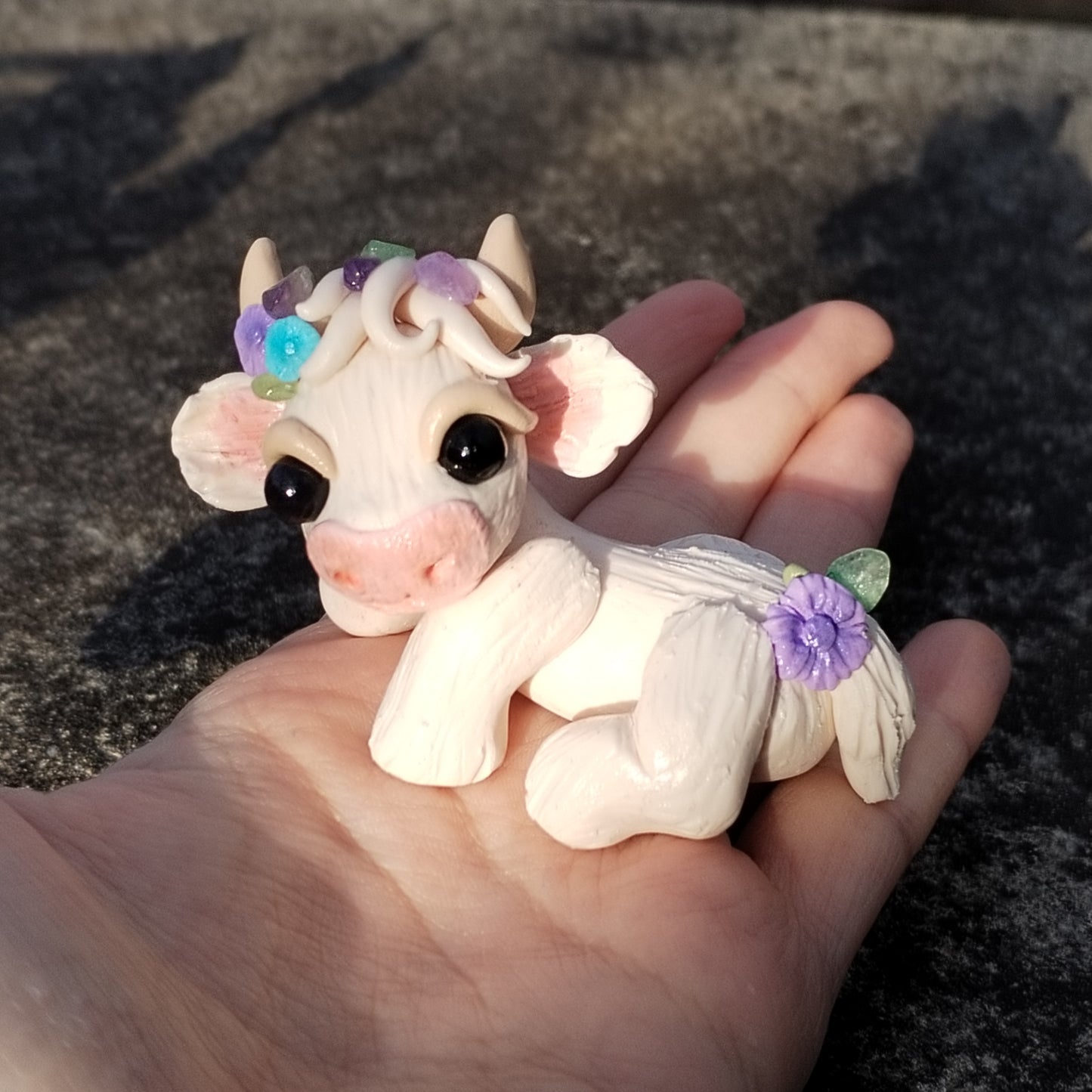 Green Flourite and Amethyst Crystal Cow