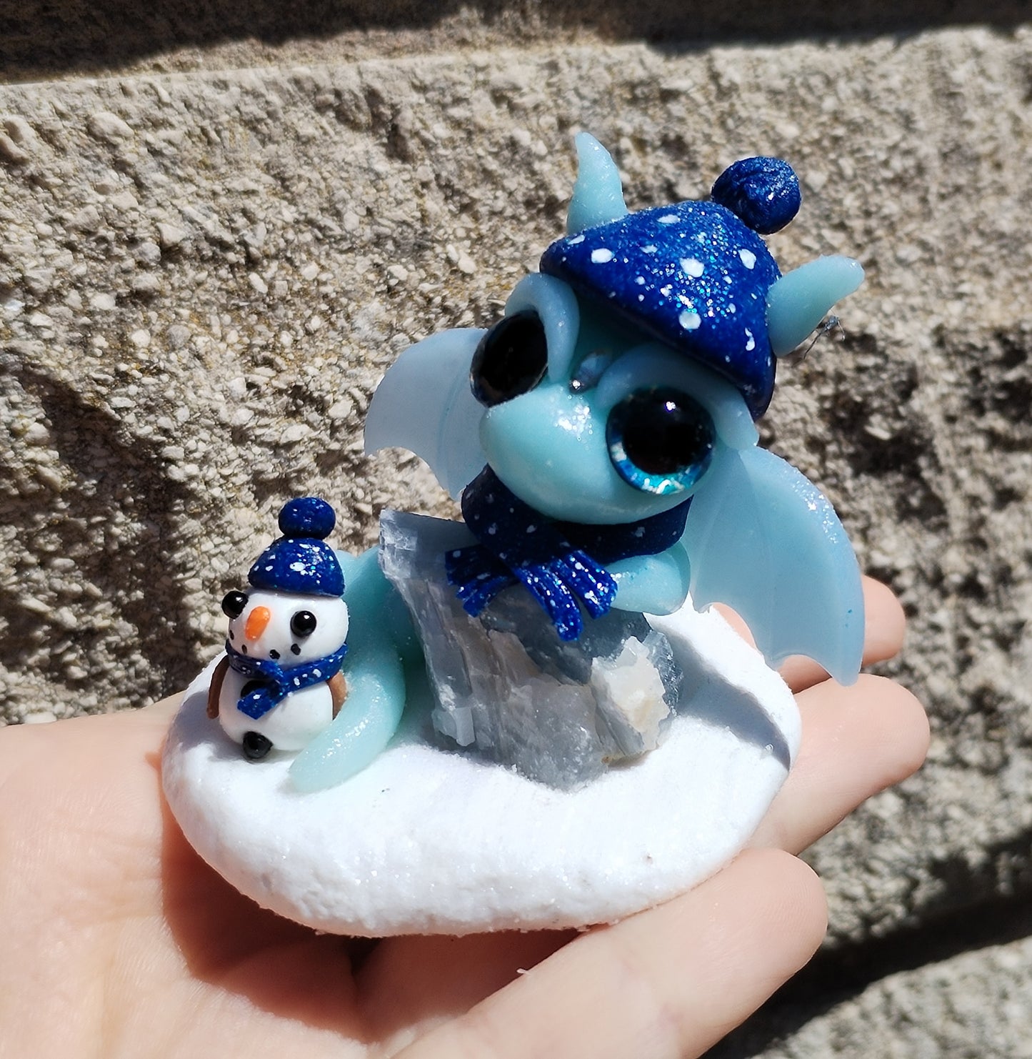 Winter Themed Blue Calicite Crystal Dragon