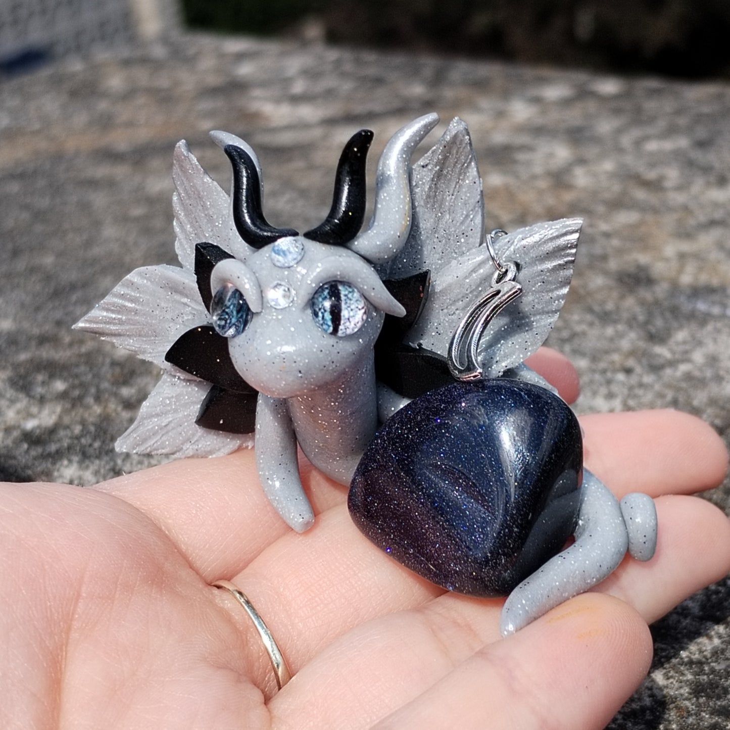 Moon Themed Blue Goldstone Crystal Dragon