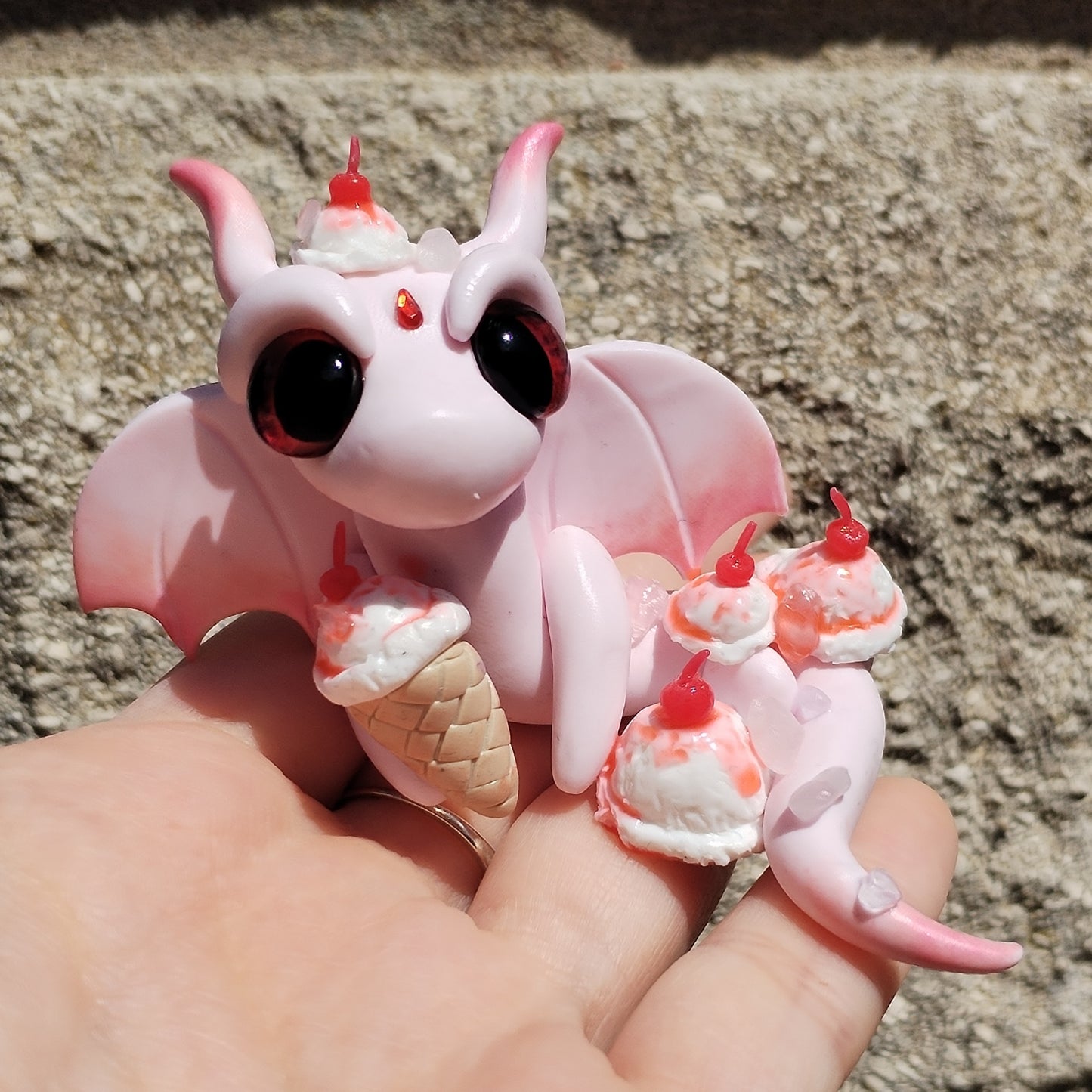 Cherry Ice Cream Themed Rose Quartz Crystal Dragon