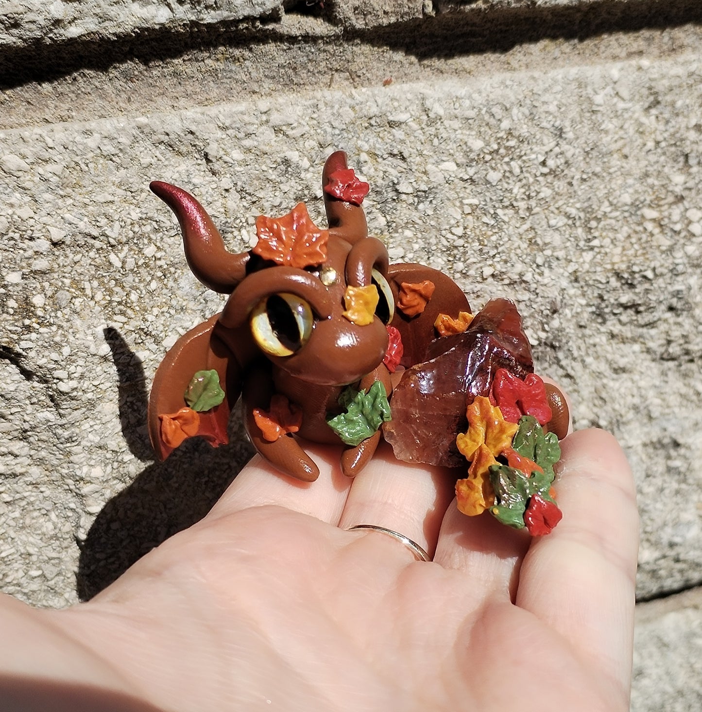 Autumn Themed Red Calicite Crystal Dragon