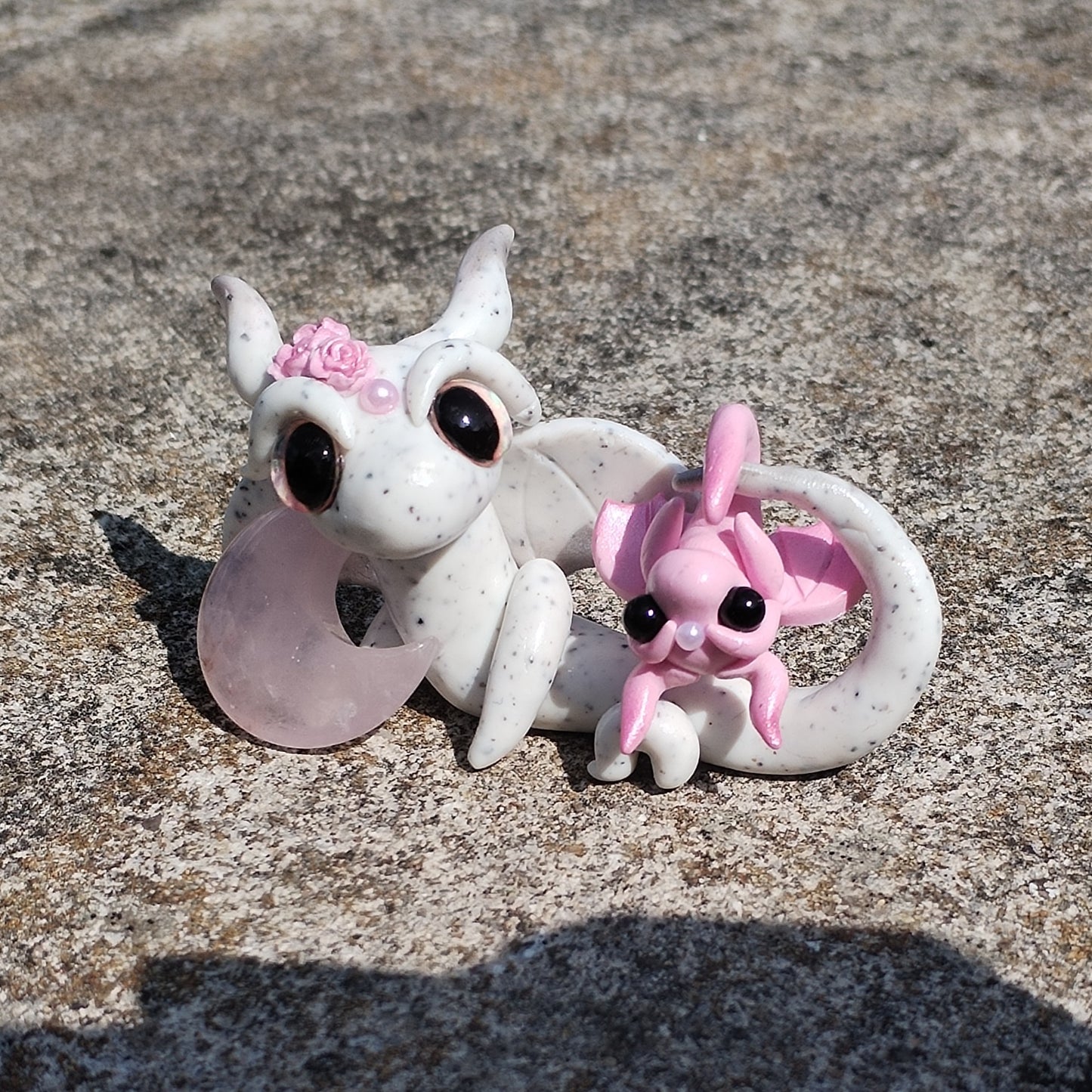 Rose Quartz Crystal Dragon Pair