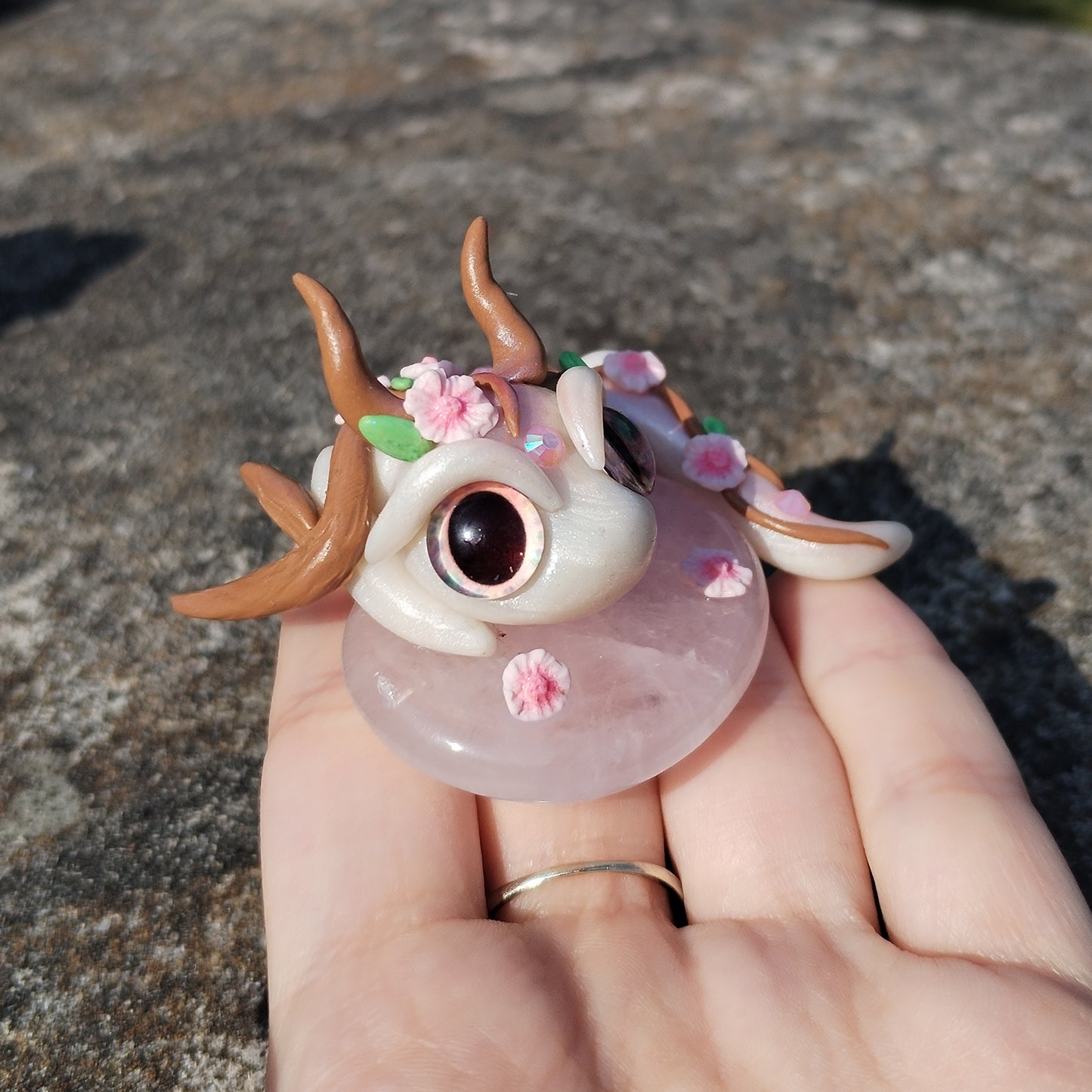 Cherry Blossom Inspired Rose Quartz Crystal Dragon