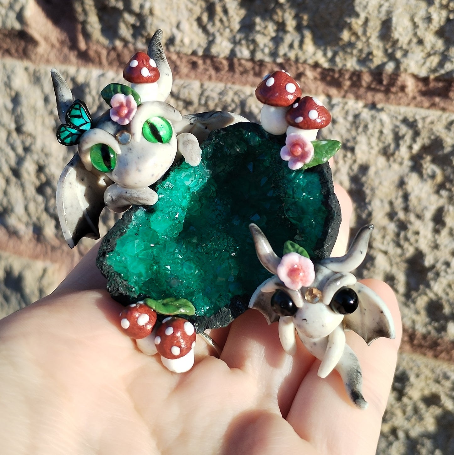 Green Geode Crystal Dragon Pair