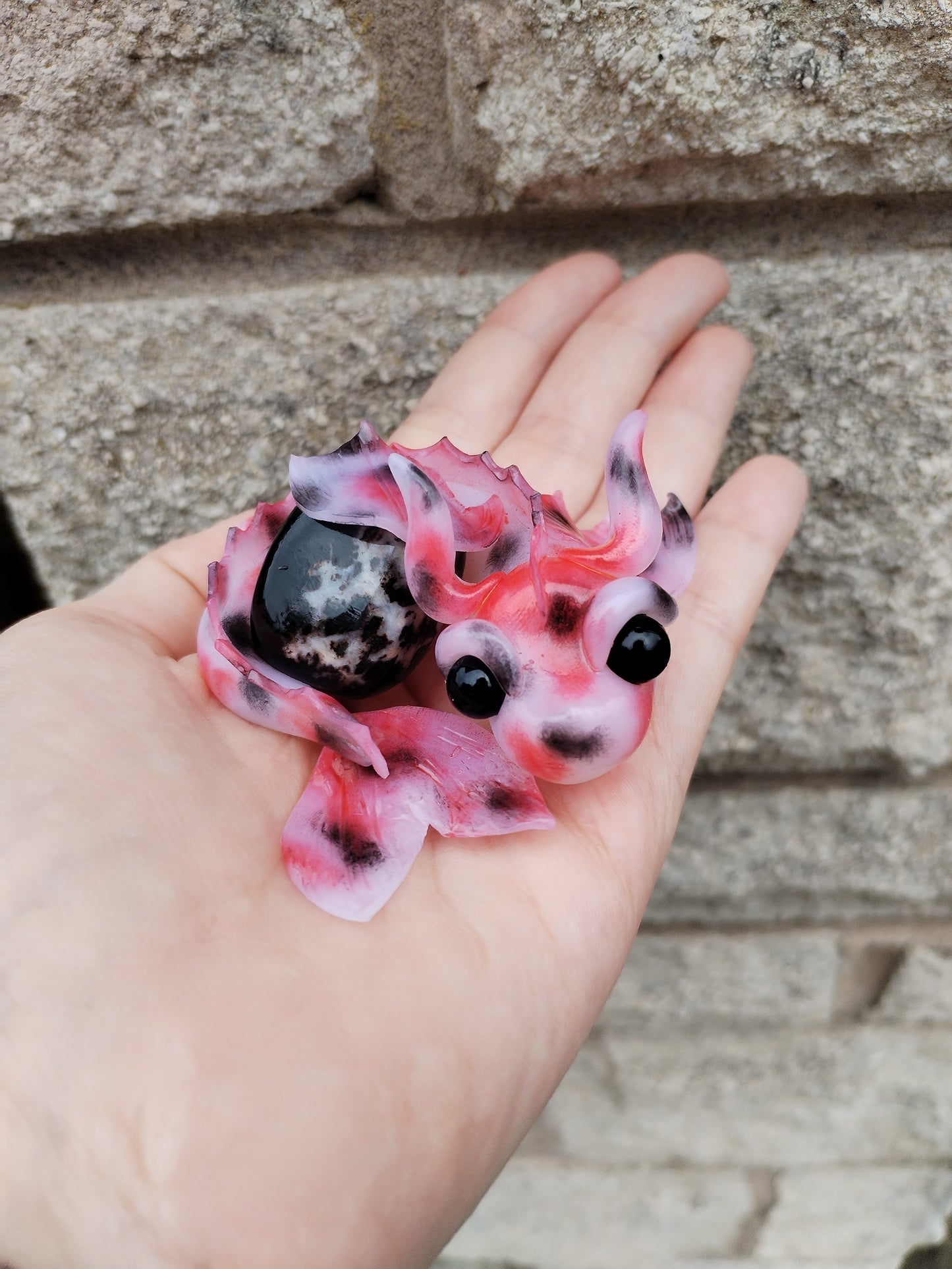 Koi Fish Themed Black Onyx Crystal Dragon