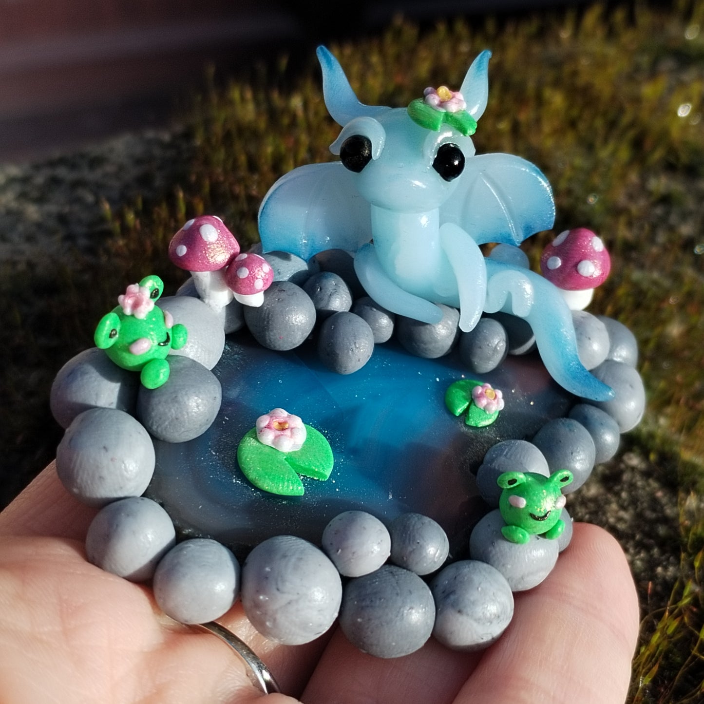 Blue Agate Crystal Dragon Pond Sculpture