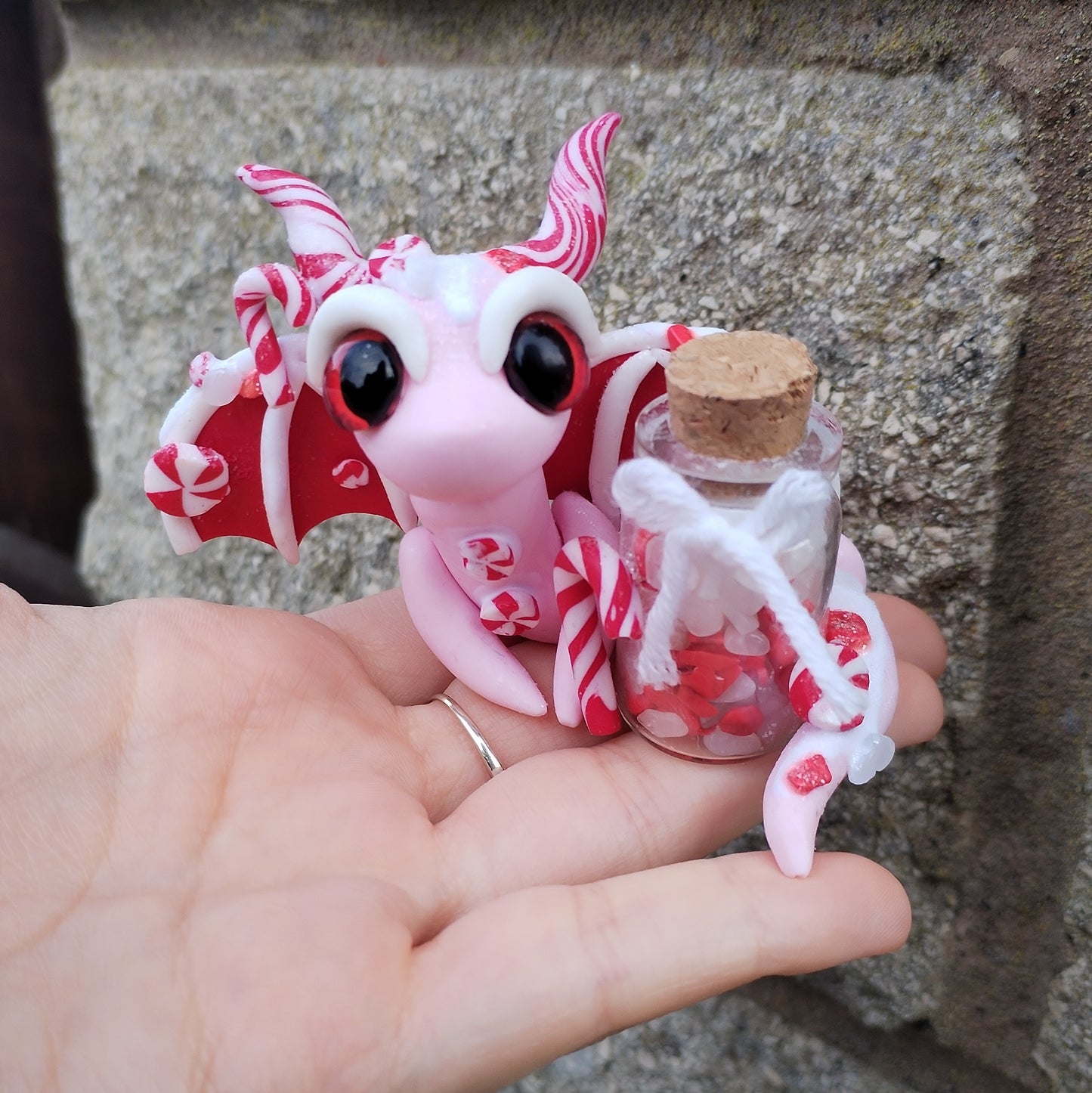 Red Howlite and White Jade Peppermint Crystal Dragon